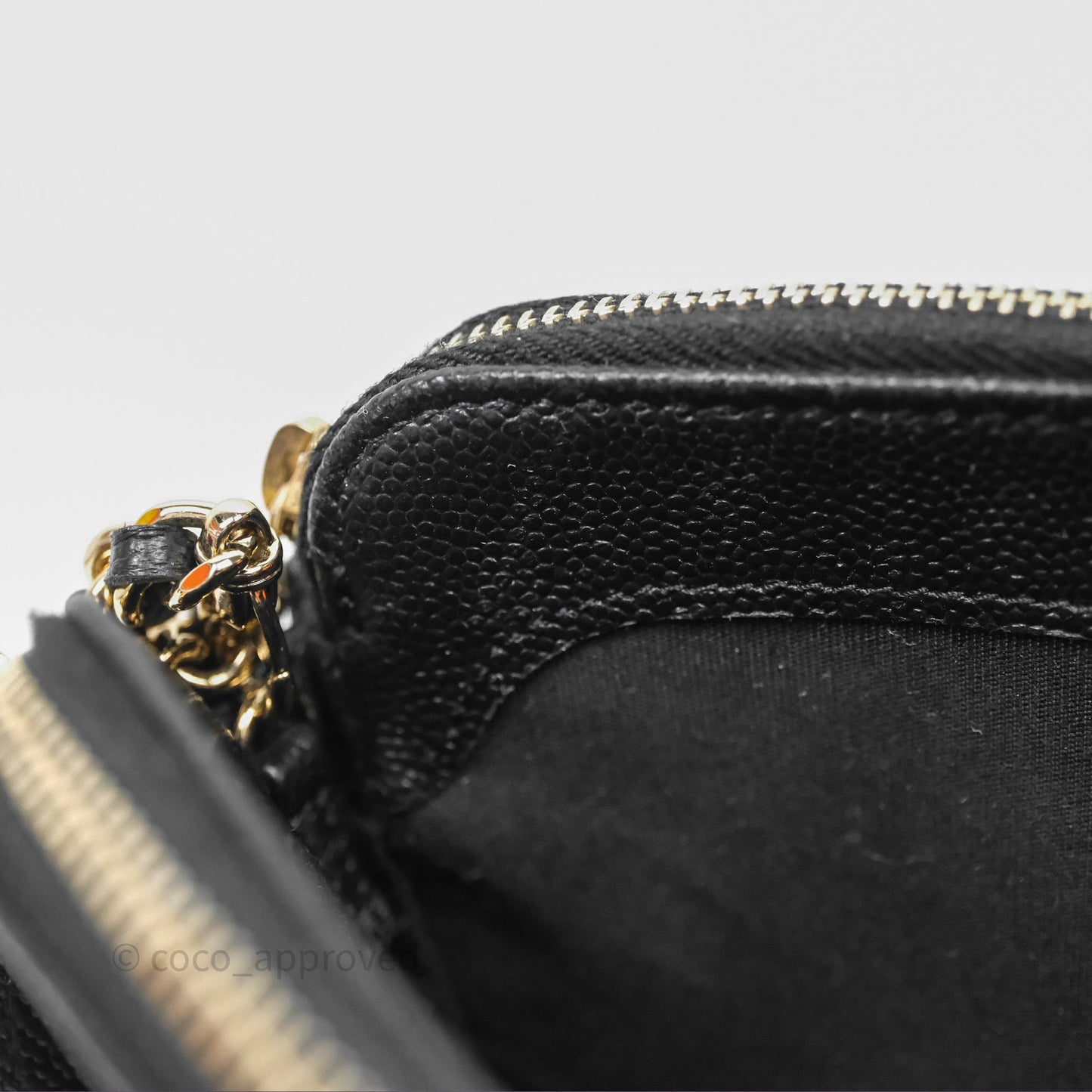 Chanel Double Zip Clutch With Chain Caviar Black Gold Hardware