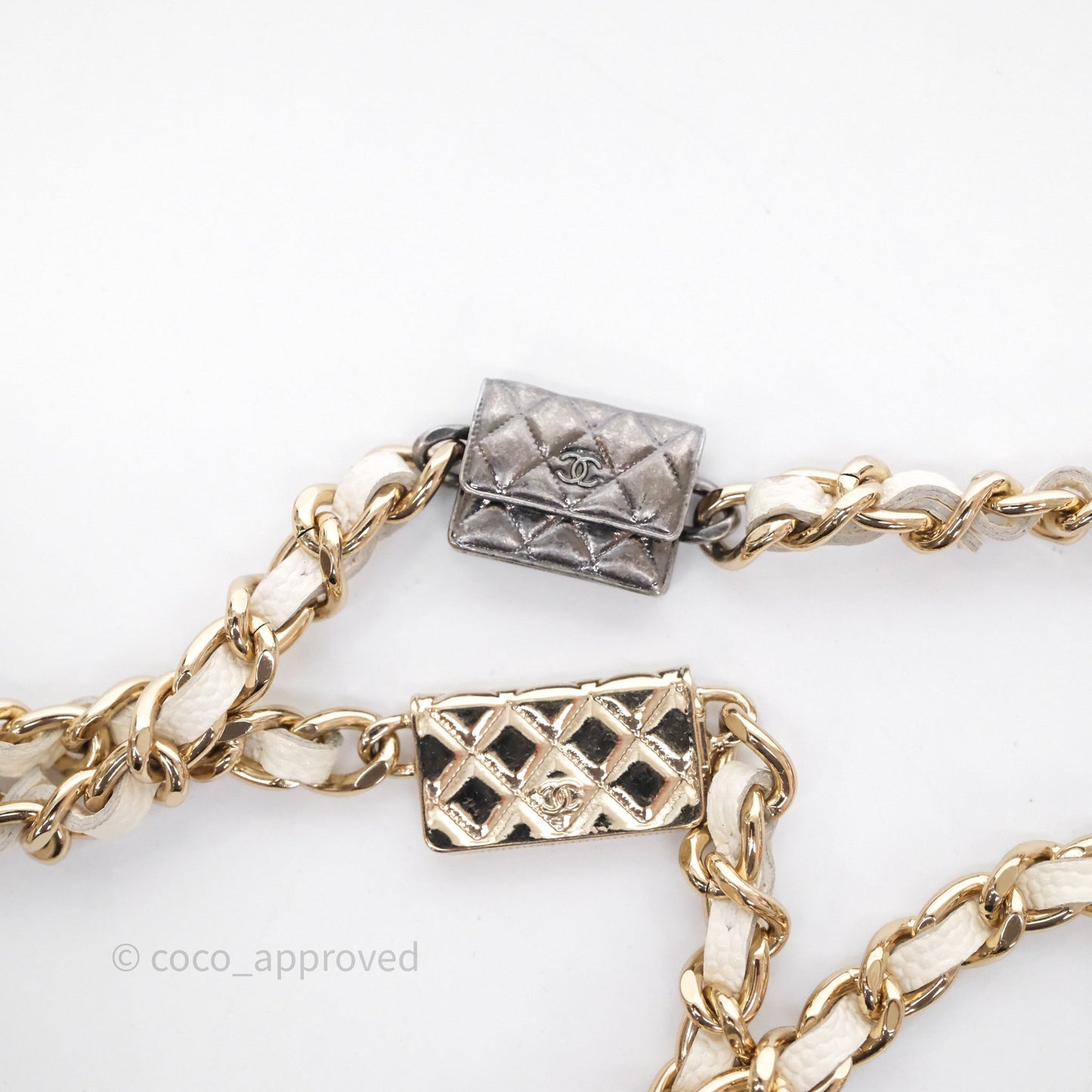 Chanel Mini Card Holder Charms Chain Belt Bag White Caviar Gold Hardware