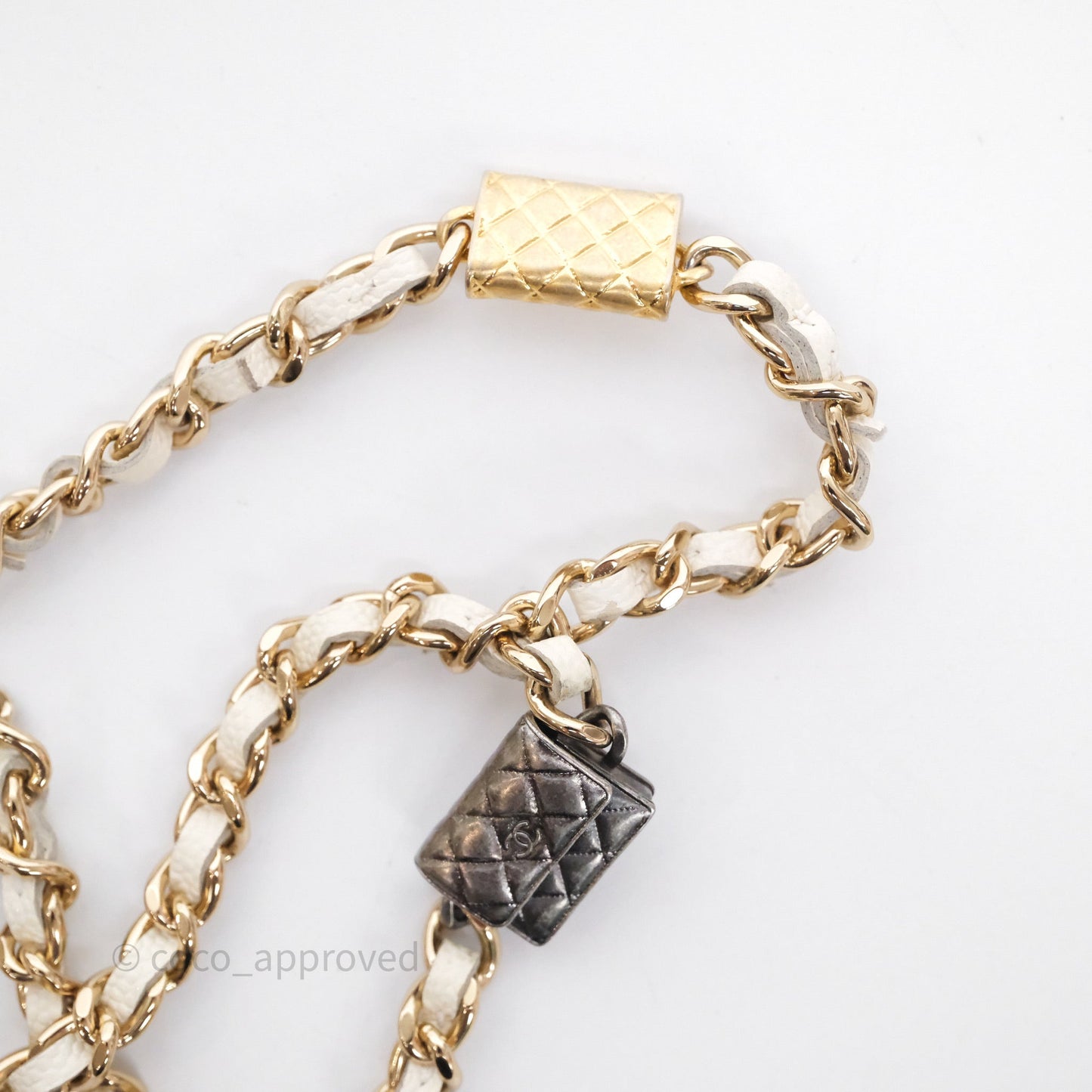 Chanel Mini Card Holder Charms Chain Belt Bag White Caviar Gold Hardware