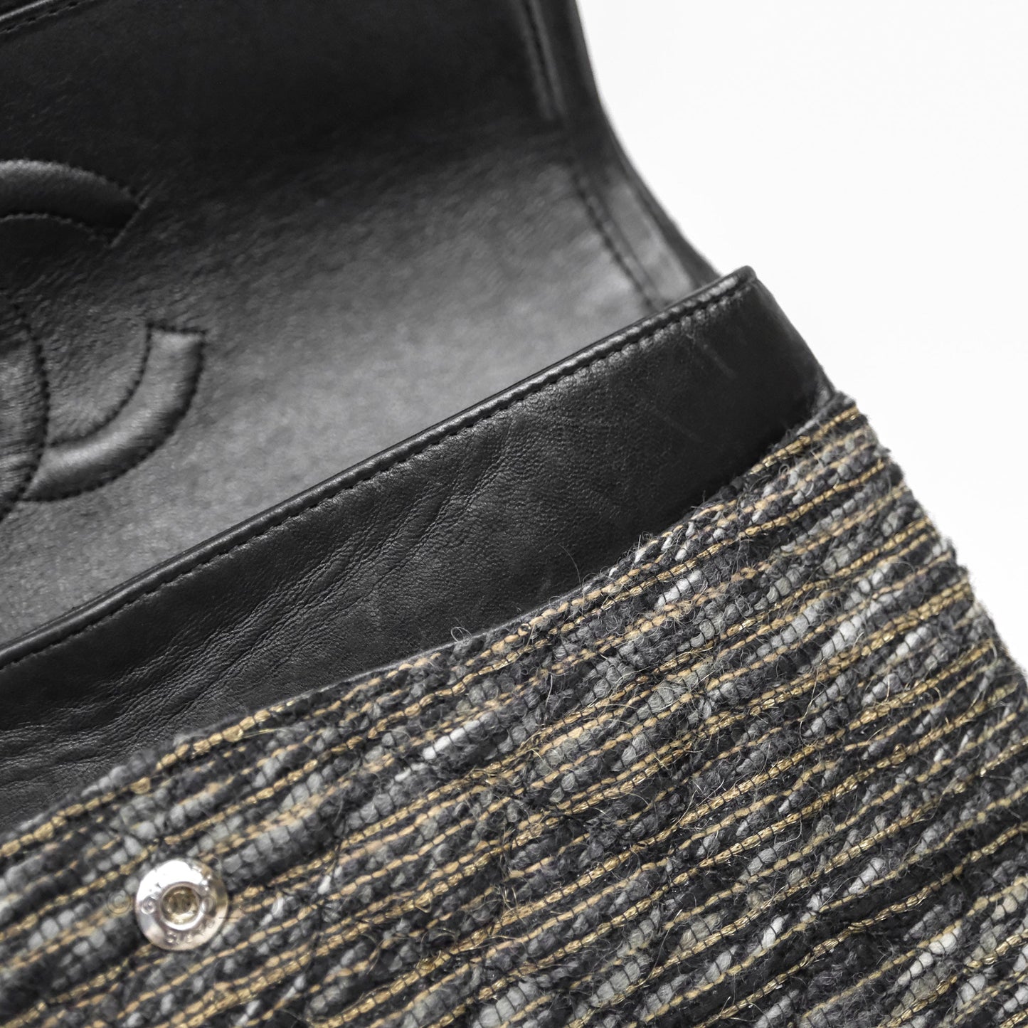 Chanel Classic M/L Medium Flap Quilted Grey Tweed Silver Hardware