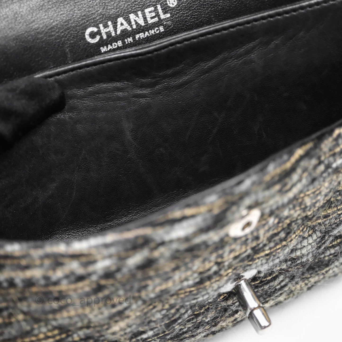 Chanel Classic M/L Medium Flap Quilted Grey Tweed Silver Hardware