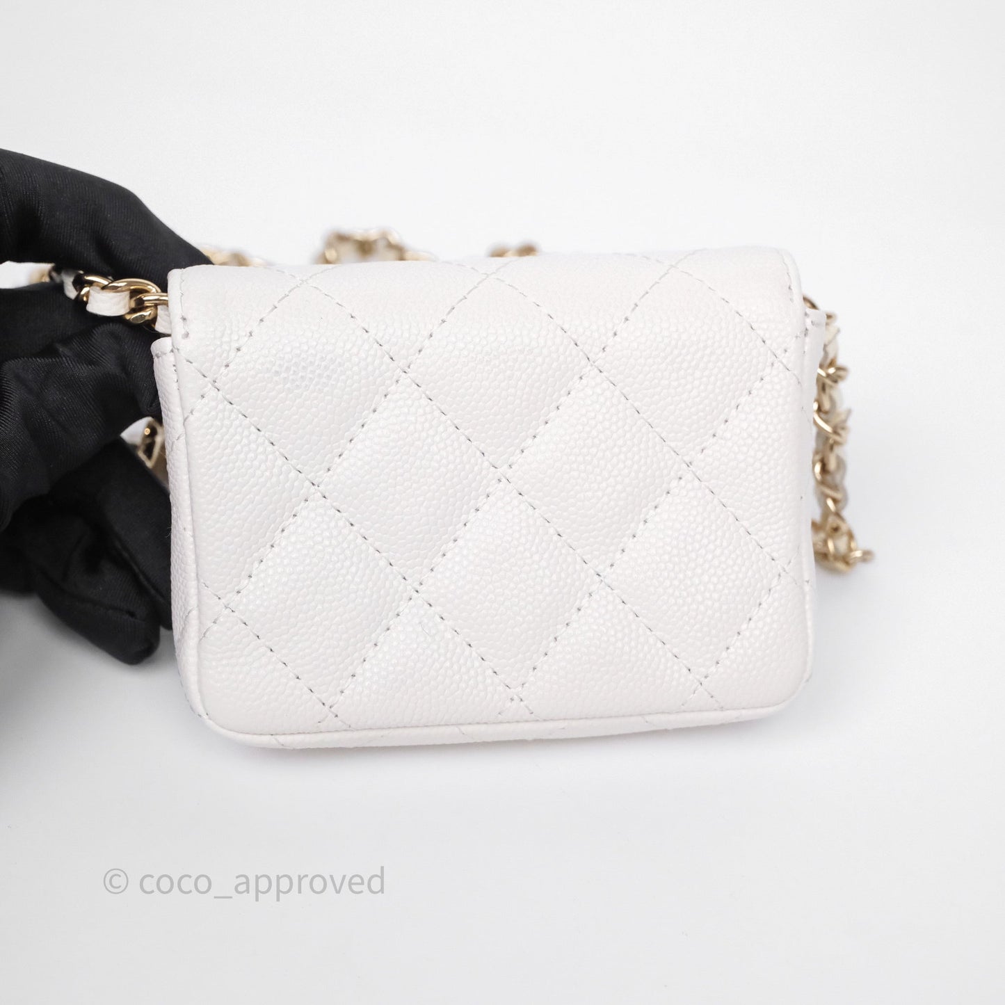 Chanel Mini Card Holder Charms Chain Belt Bag White Caviar Gold Hardware
