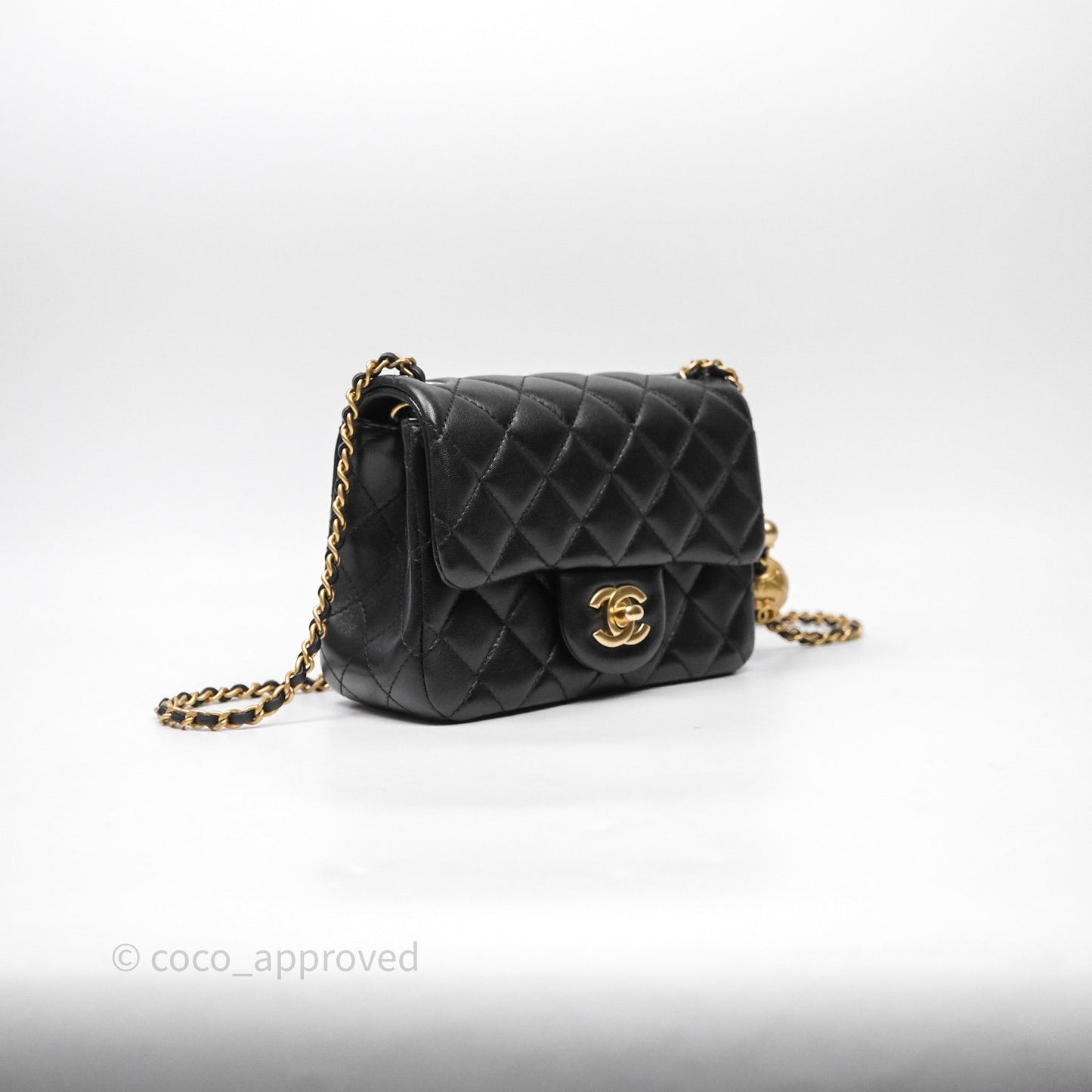 Chanel Pearl Crush Mini Square Quilted Black Lambskin Aged Gold Hardware