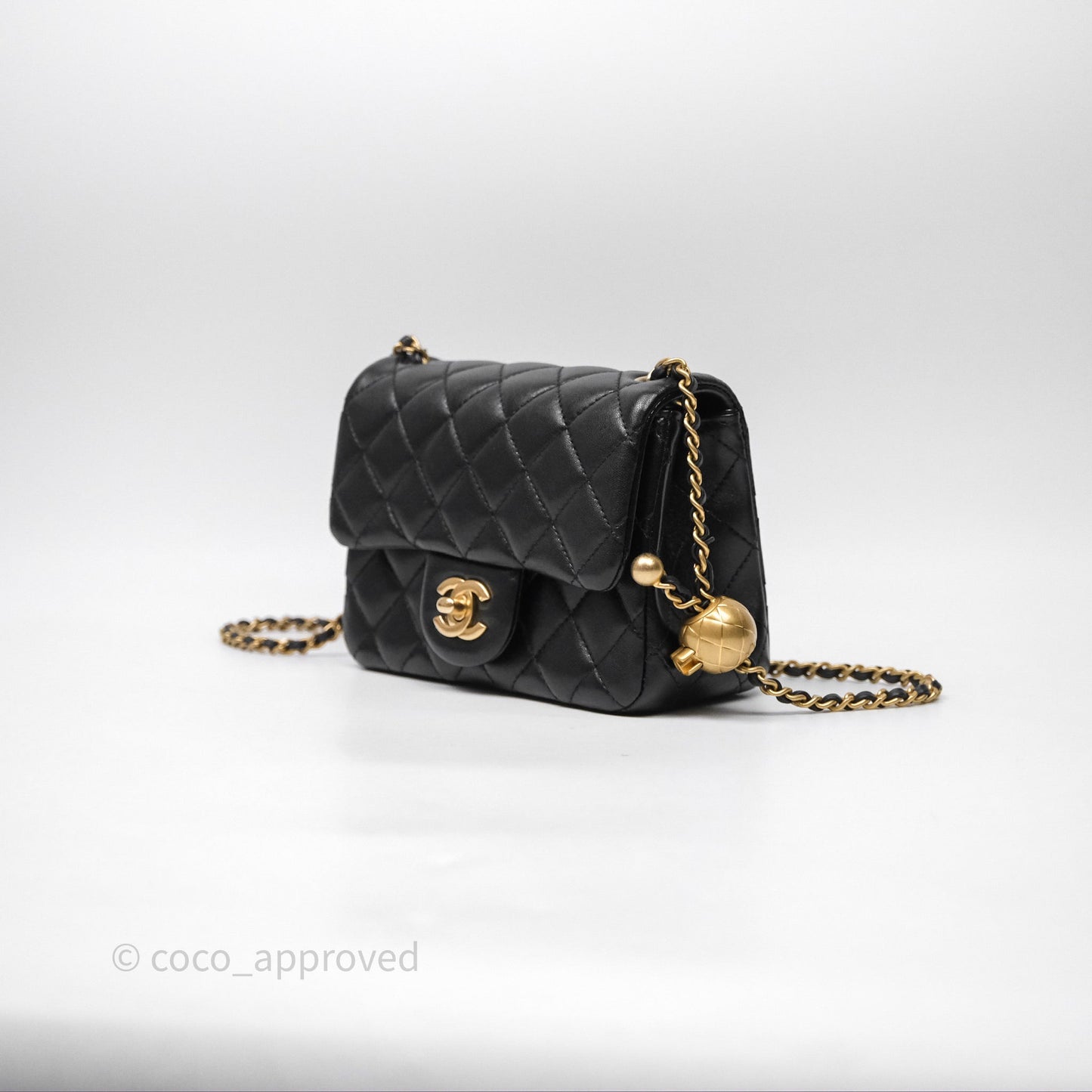 Chanel Pearl Crush Mini Square Quilted Black Lambskin Aged Gold Hardware
