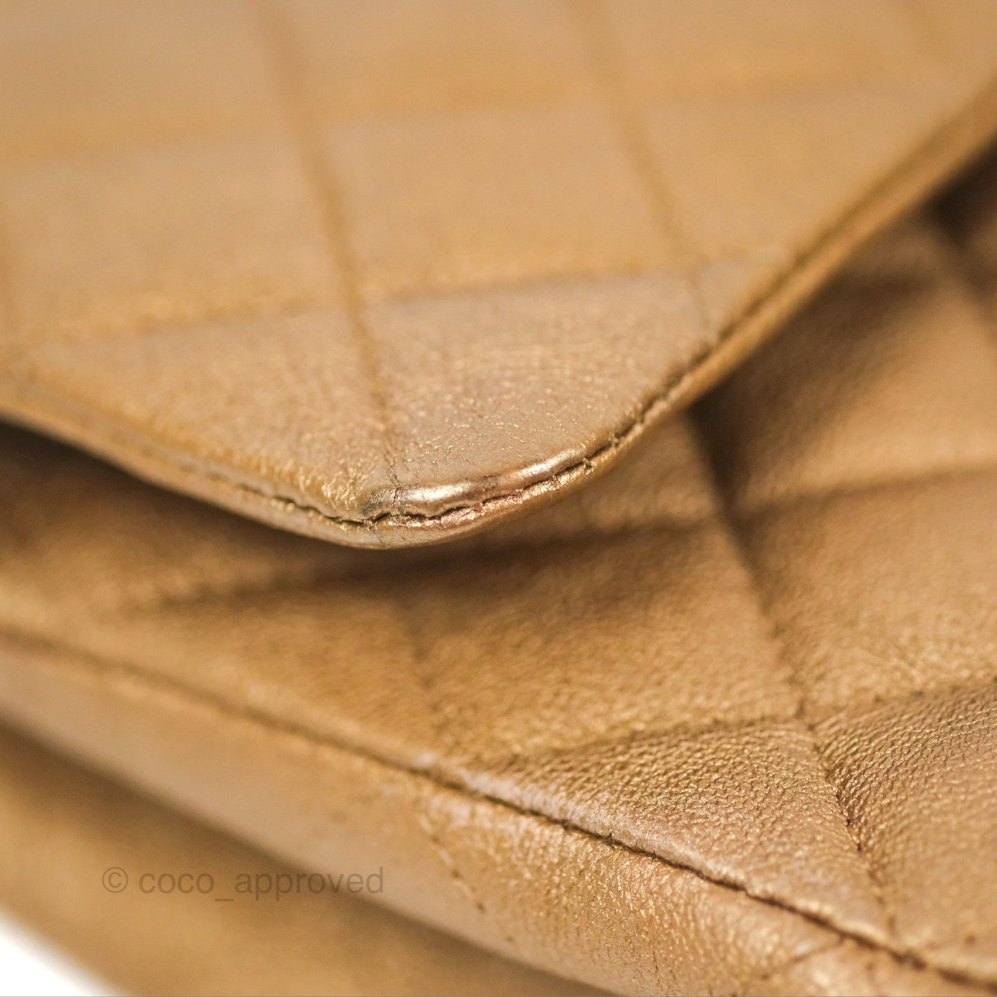 Chanel Classic M/L Medium Flap Quilted Metallic Gold Grained Calfskin Ruthenium Hardware