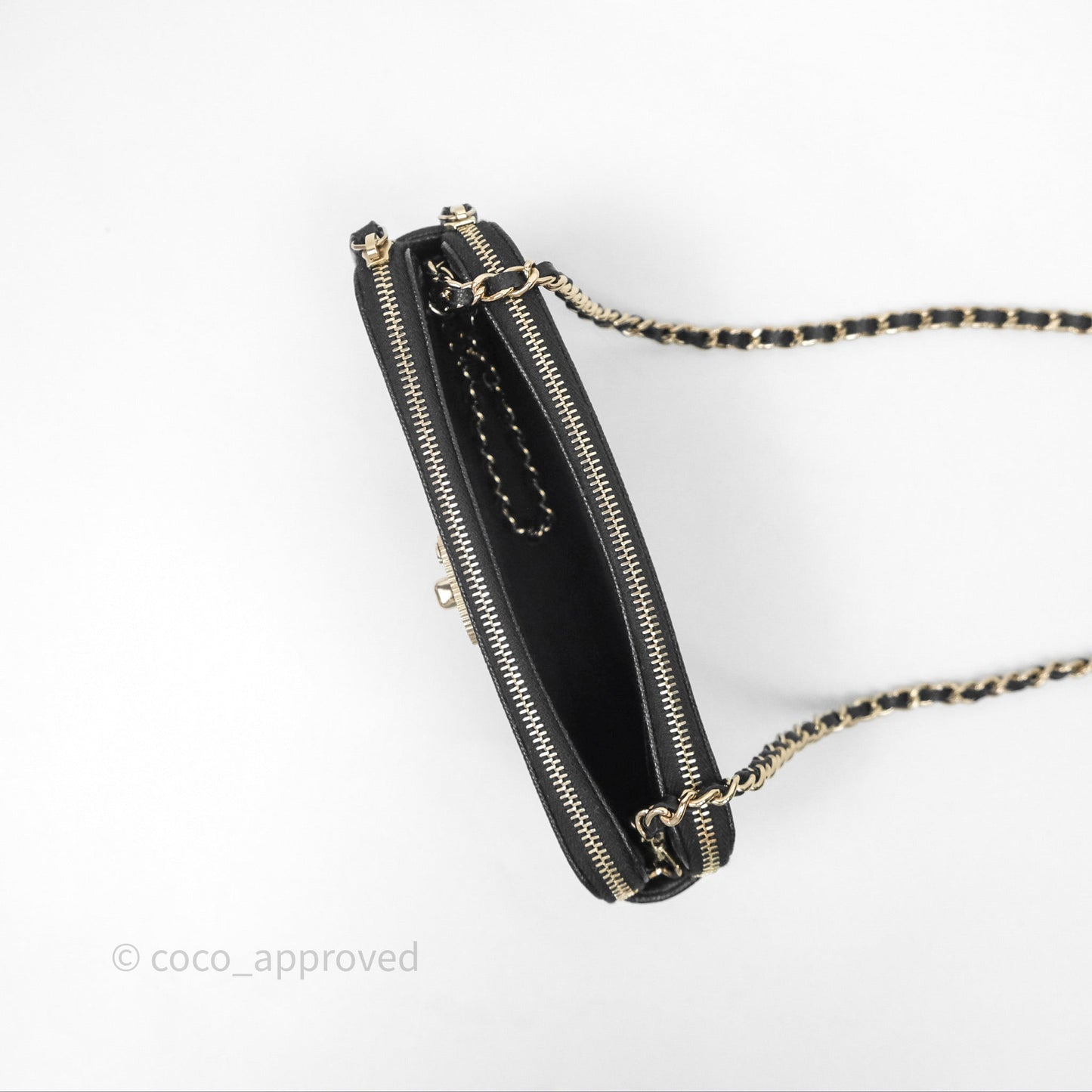 Chanel Double Zip Clutch With Chain Caviar Black Gold Hardware