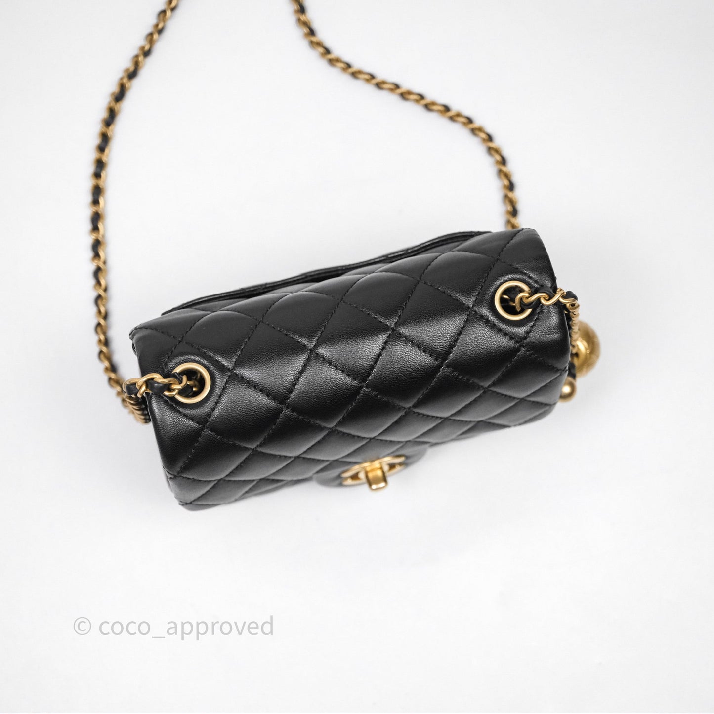 Chanel Pearl Crush Mini Square Quilted Black Lambskin Aged Gold Hardware