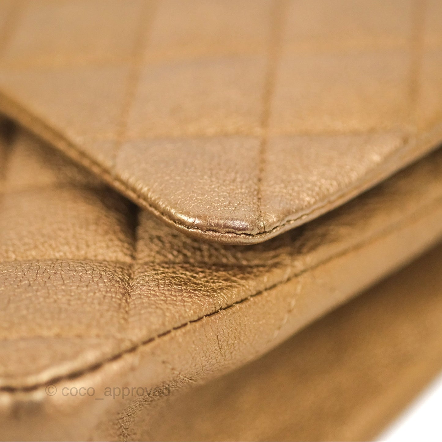Chanel Classic M/L Medium Flap Quilted Metallic Gold Grained Calfskin Ruthenium Hardware