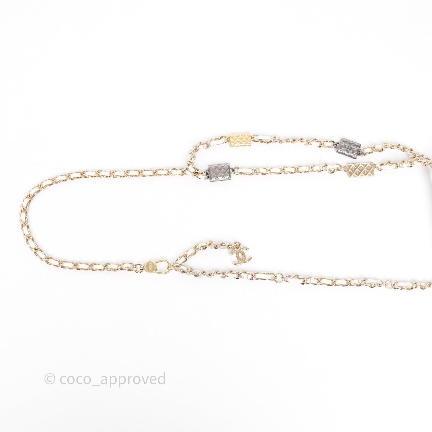 Chanel Mini Card Holder Charms Chain Belt Bag White Caviar Gold Hardware