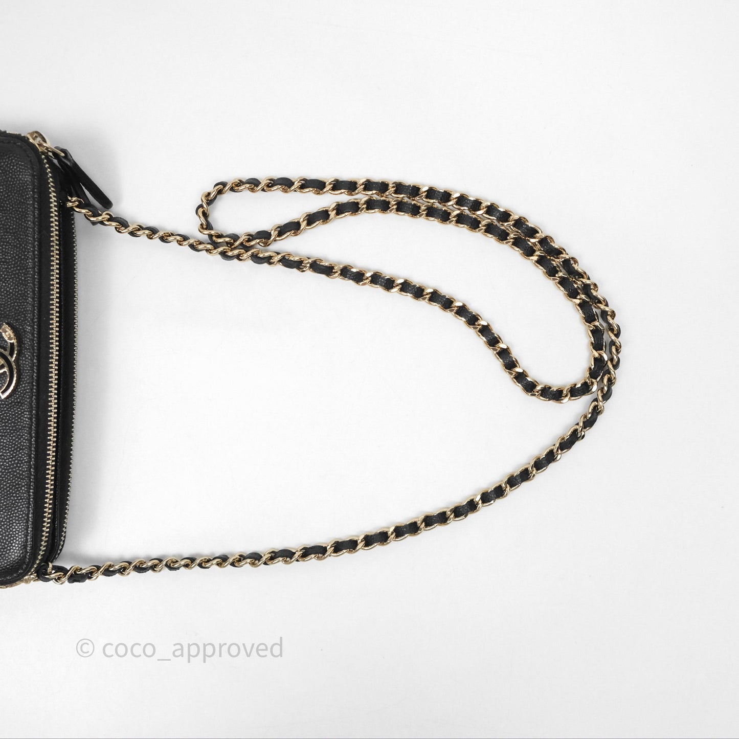 Chanel Double Zip Clutch With Chain Caviar Black Gold Hardware