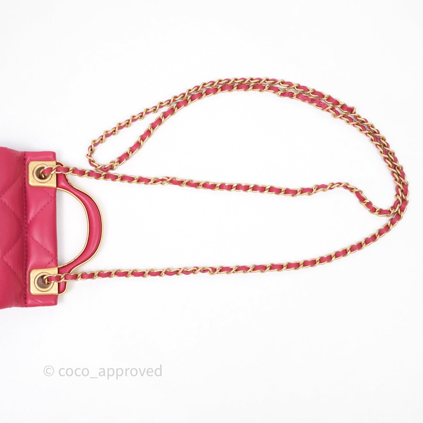 Chanel Quilted Lady Handle Flap Card Holder With Chain Dark Pink Calfskin Aged Gold Hardware