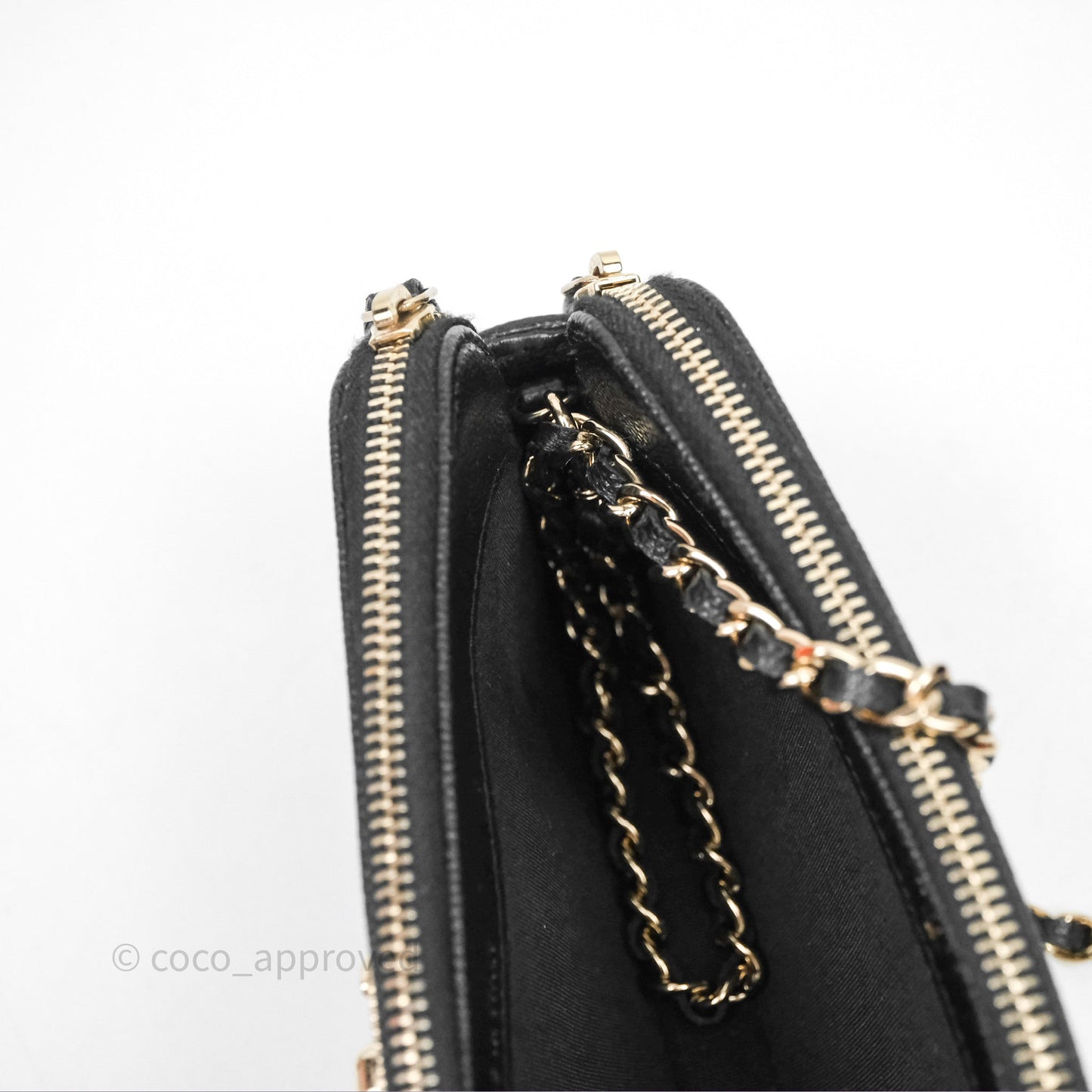 Chanel Double Zip Clutch With Chain Caviar Black Gold Hardware