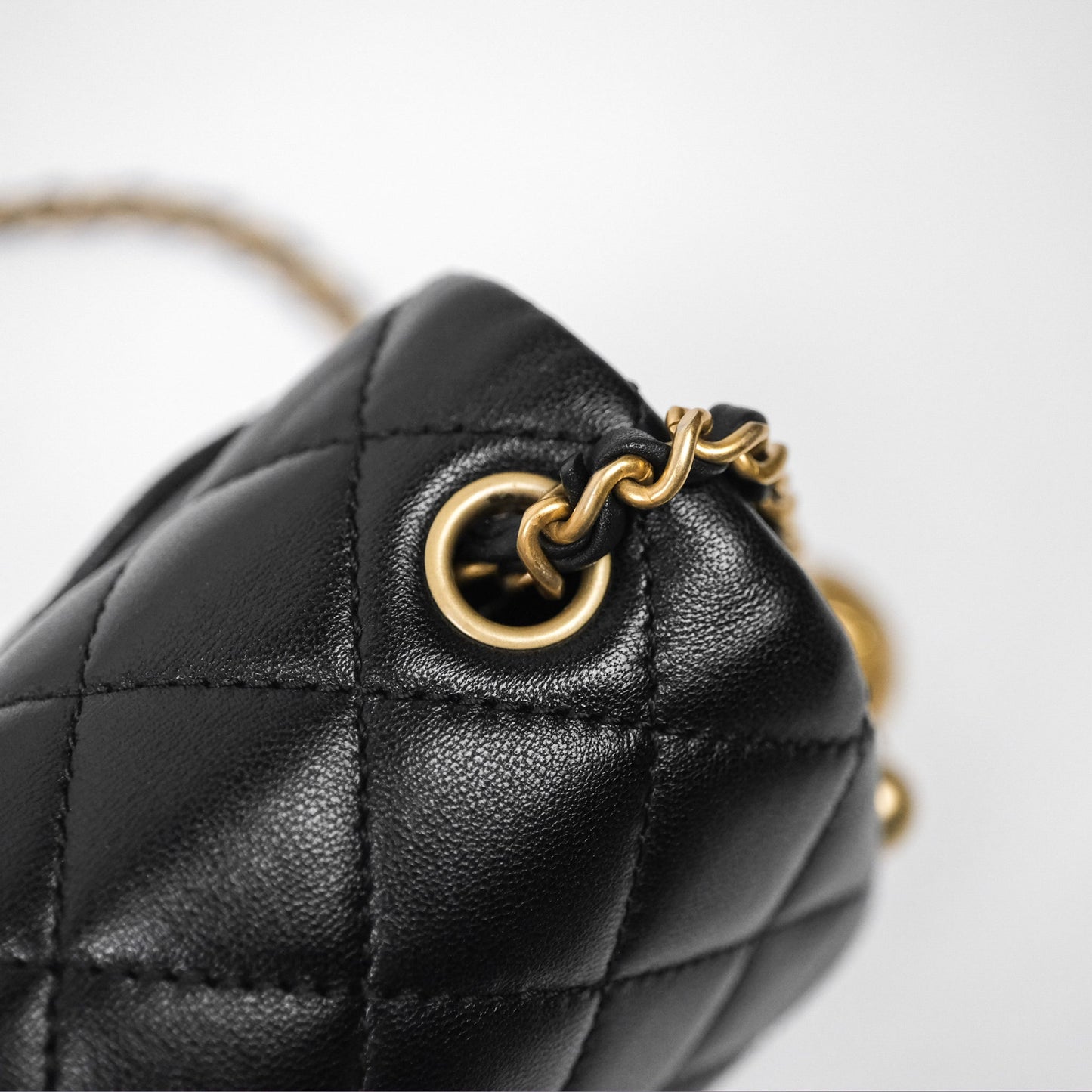Chanel Pearl Crush Mini Square Quilted Black Lambskin Aged Gold Hardware