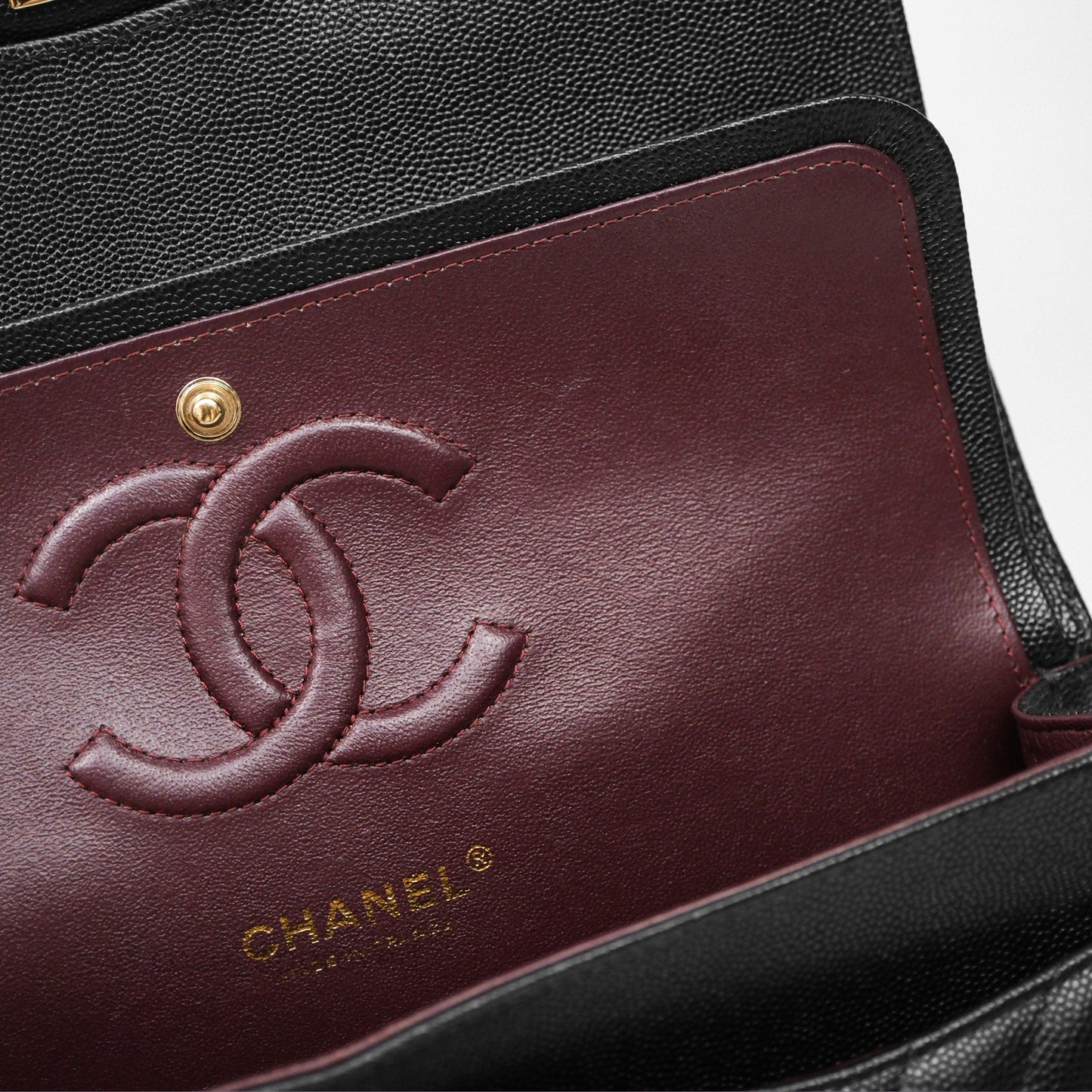Chanel Classic M/L Medium Flap Chevron Black Caviar Gold Hardware