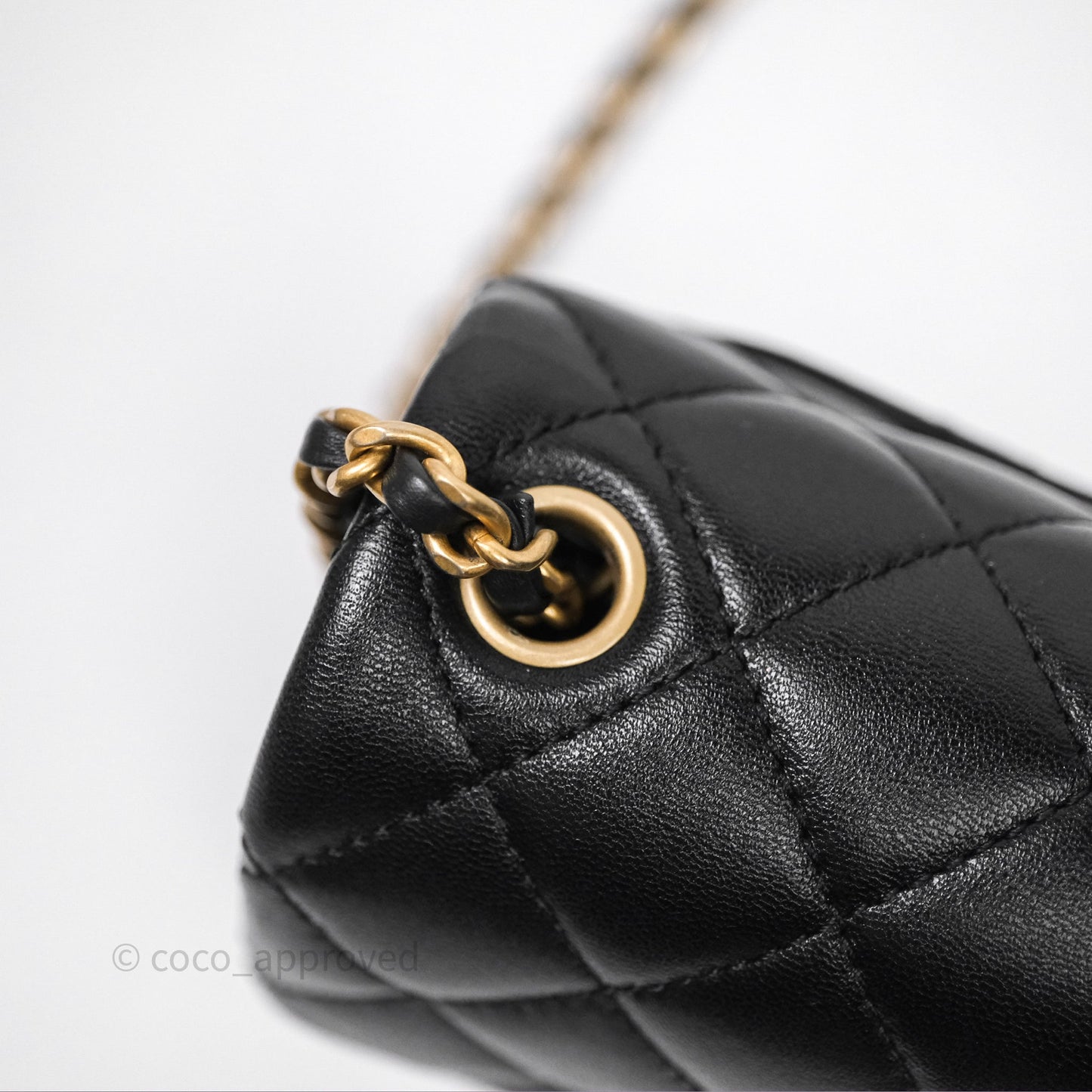 Chanel Pearl Crush Mini Square Quilted Black Lambskin Aged Gold Hardware