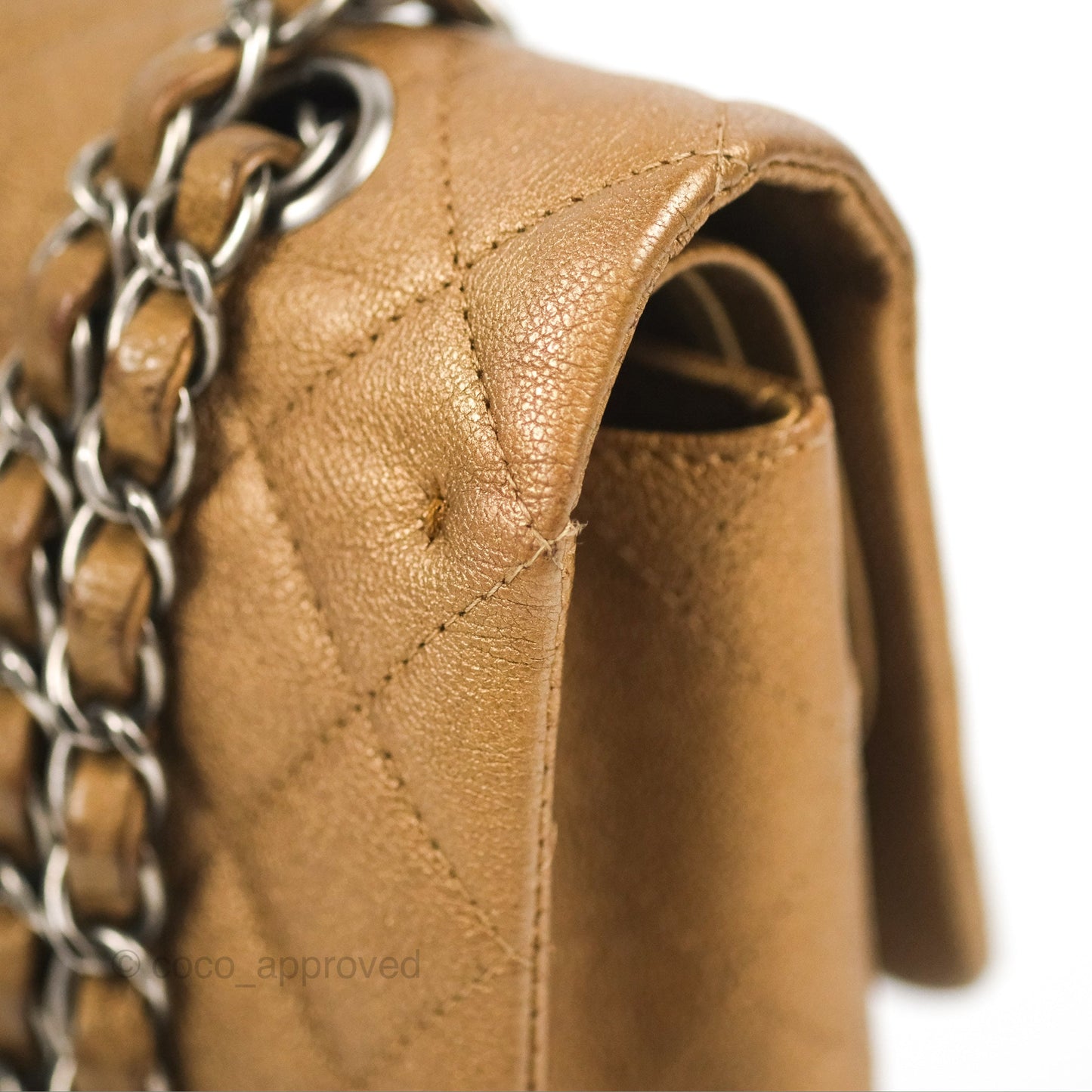 Chanel Classic M/L Medium Flap Quilted Metallic Gold Grained Calfskin Ruthenium Hardware