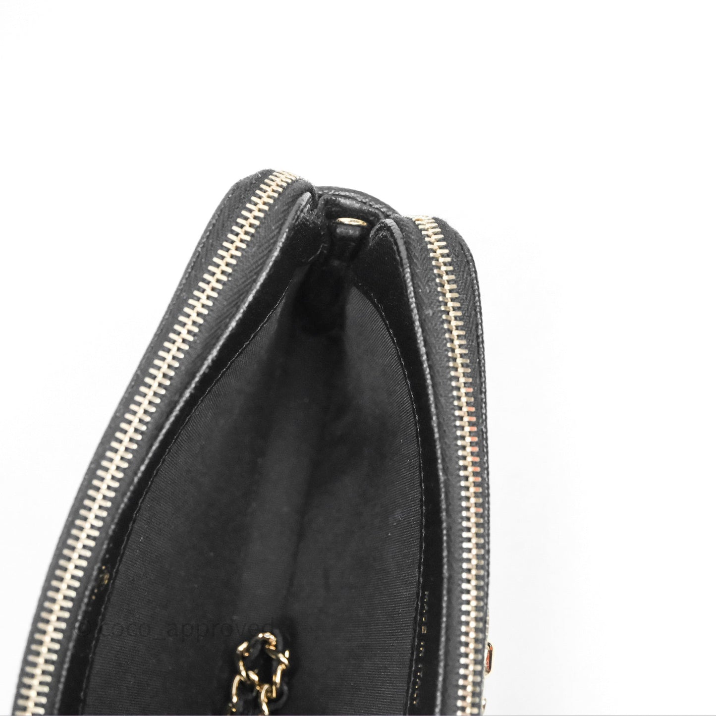 Chanel Double Zip Clutch With Chain Caviar Black Gold Hardware