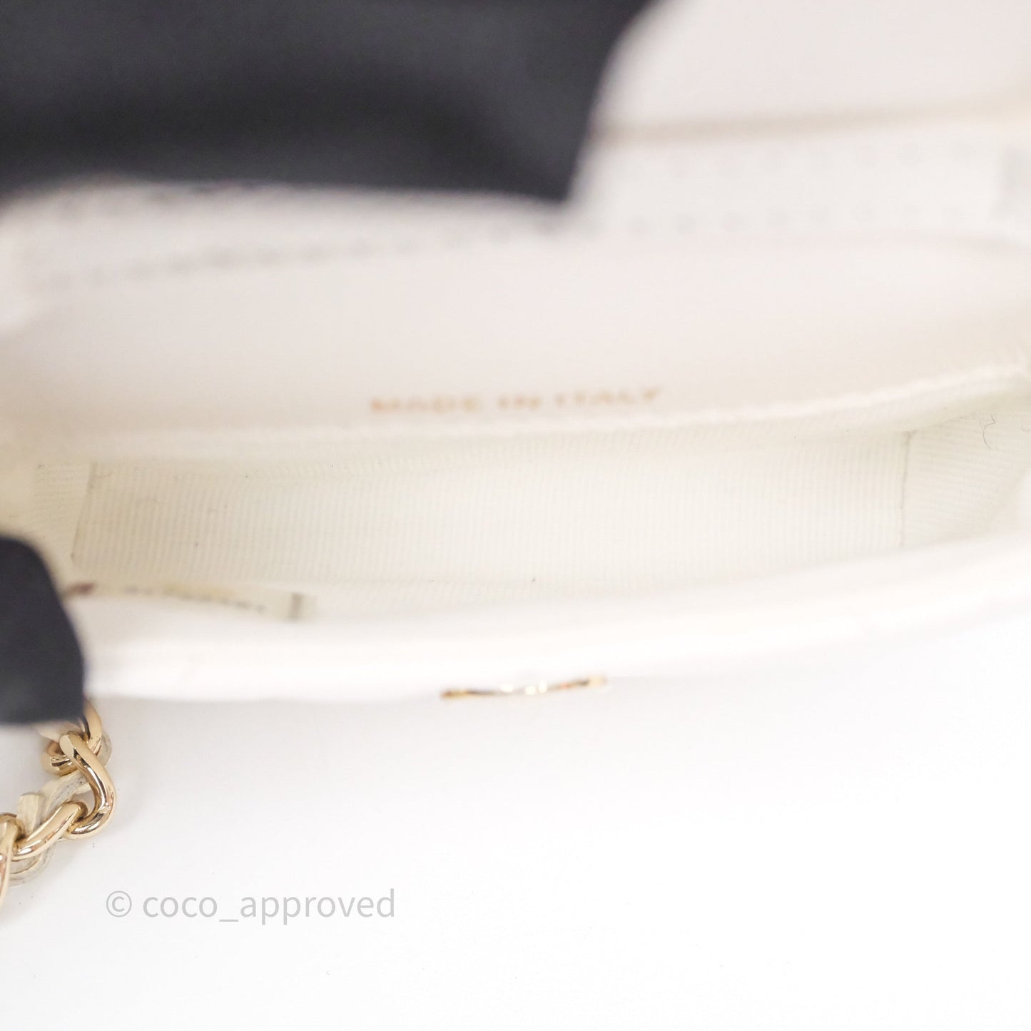 Chanel Mini Card Holder Charms Chain Belt Bag White Caviar Gold Hardware