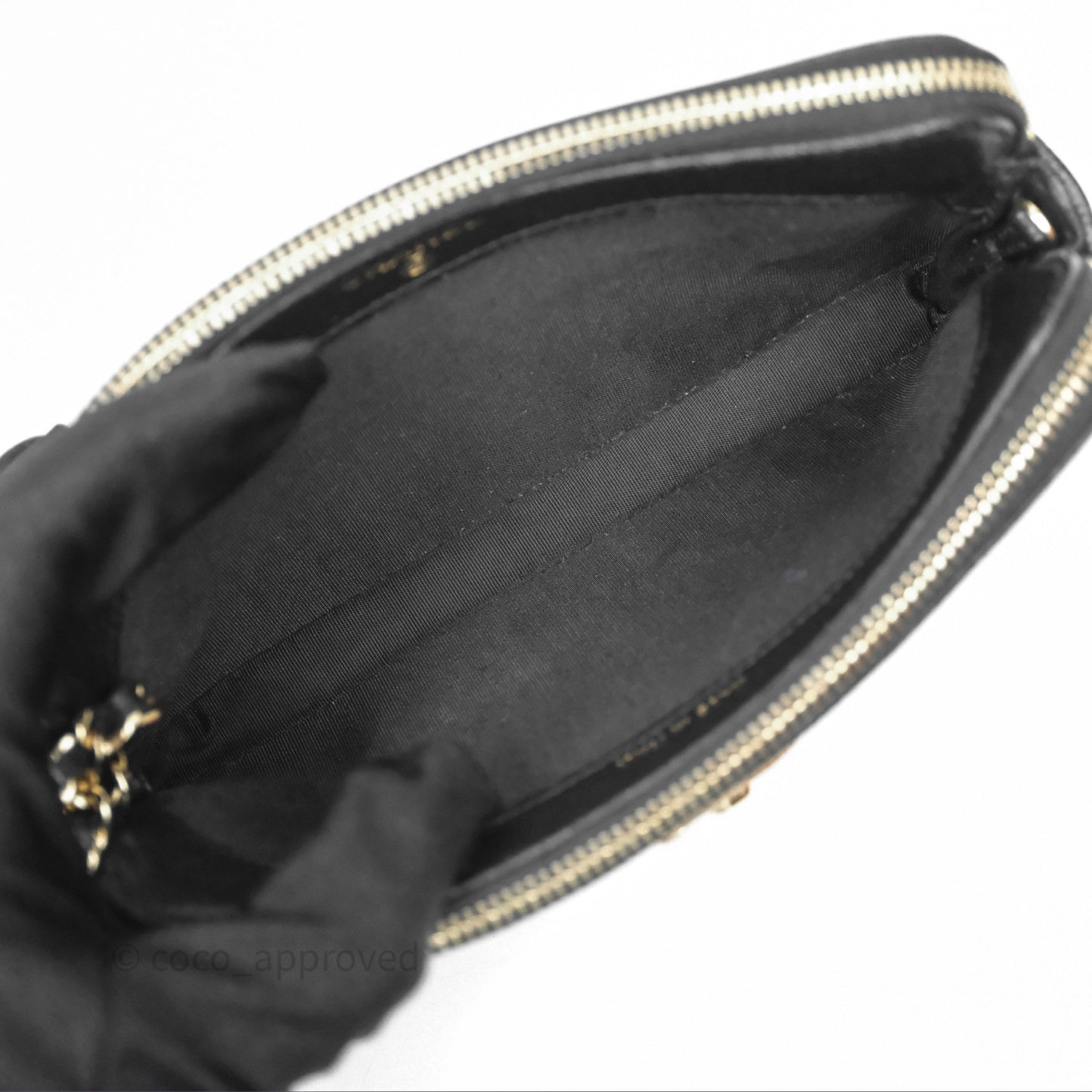Chanel Double Zip Clutch With Chain Caviar Black Gold Hardware