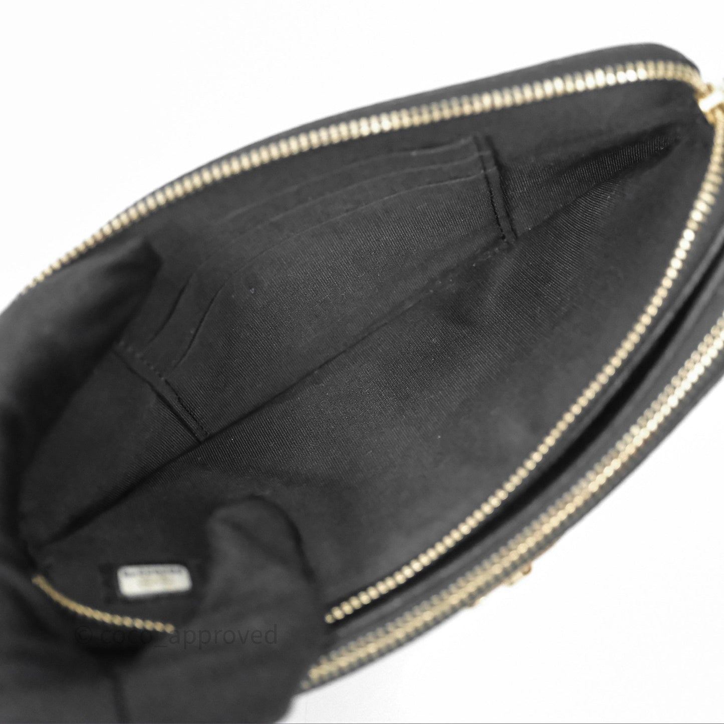 Chanel Double Zip Clutch With Chain Caviar Black Gold Hardware