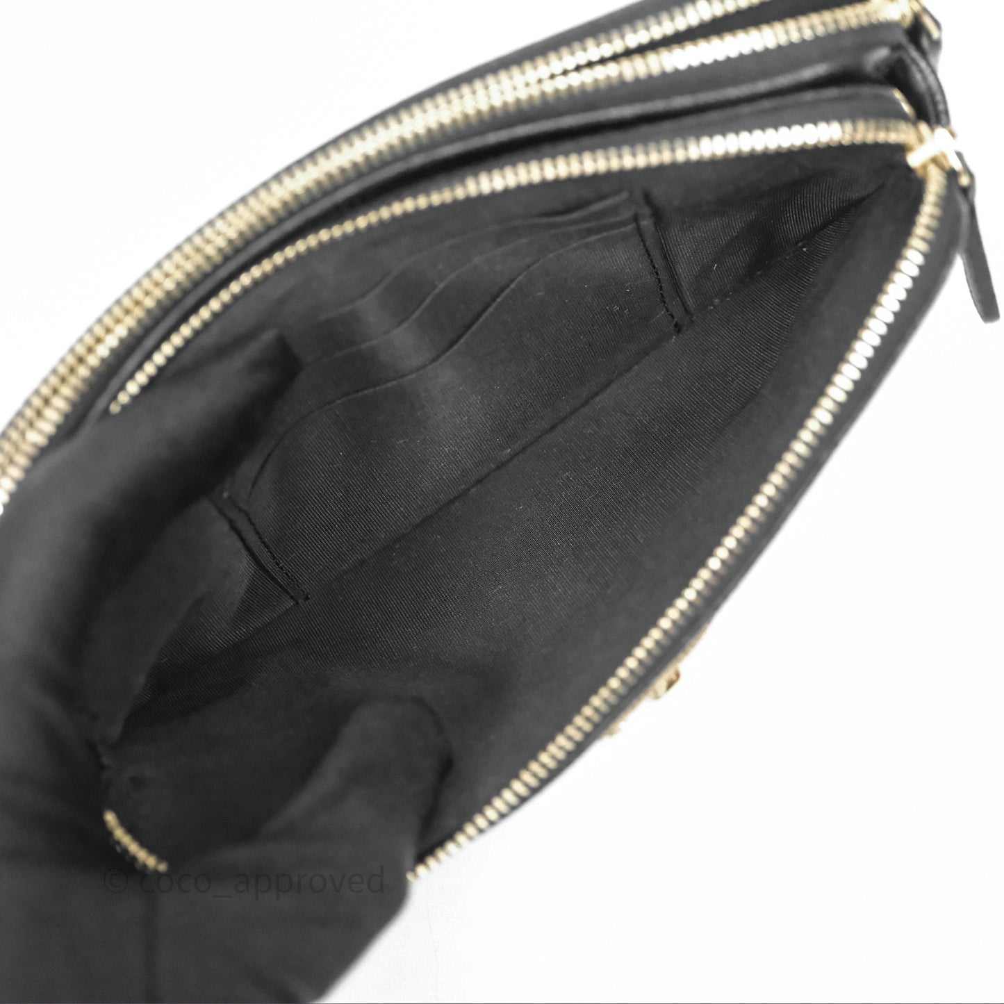 Chanel Double Zip Clutch With Chain Caviar Black Gold Hardware