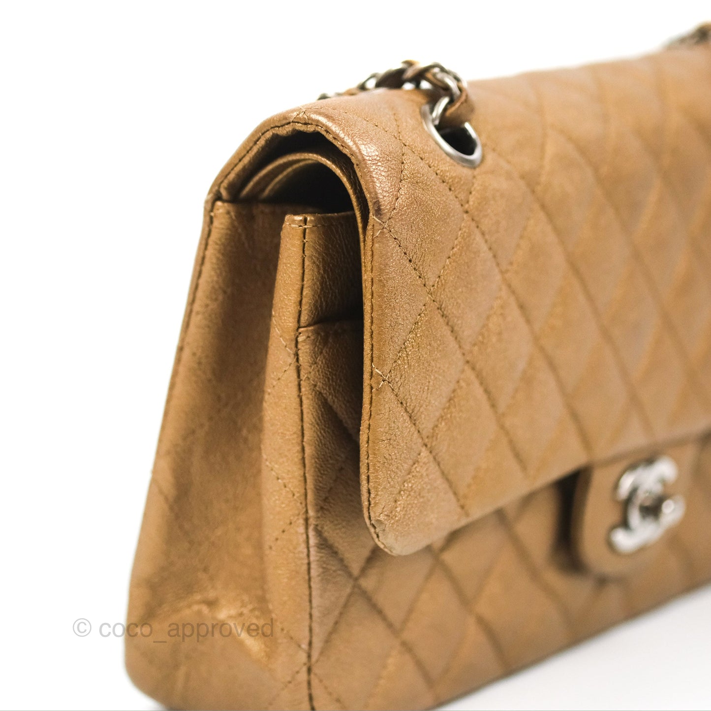 Chanel Classic M/L Medium Flap Quilted Metallic Gold Grained Calfskin Ruthenium Hardware