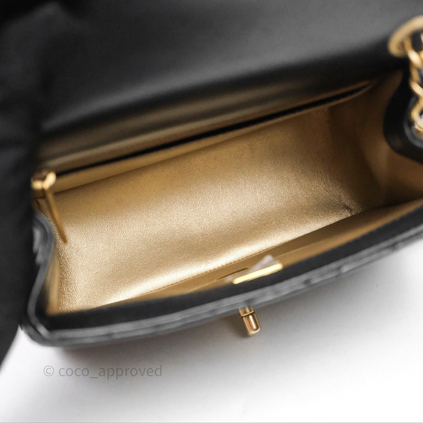 Chanel Pearl Crush Mini Square Quilted Black Lambskin Aged Gold Hardware