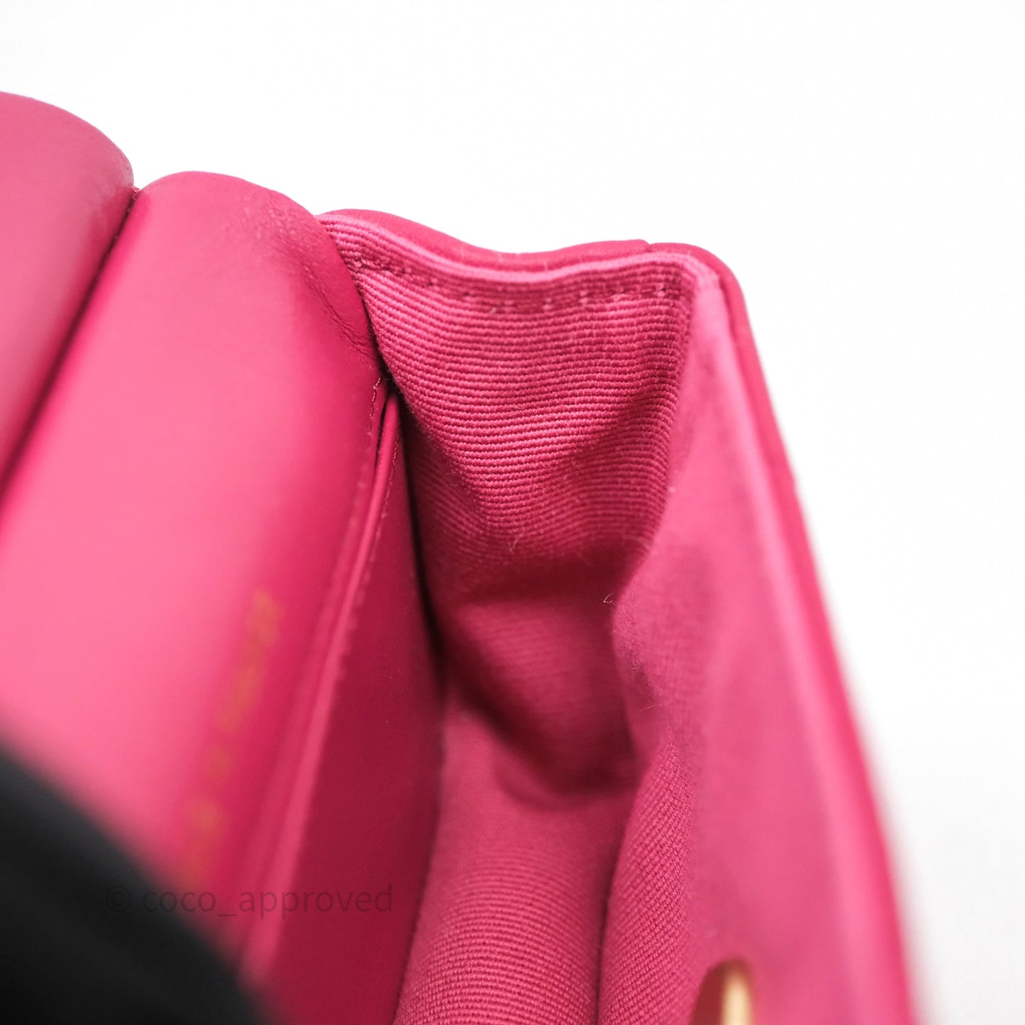 Chanel Quilted Lady Handle Flap Card Holder With Chain Dark Pink Calfskin Aged Gold Hardware