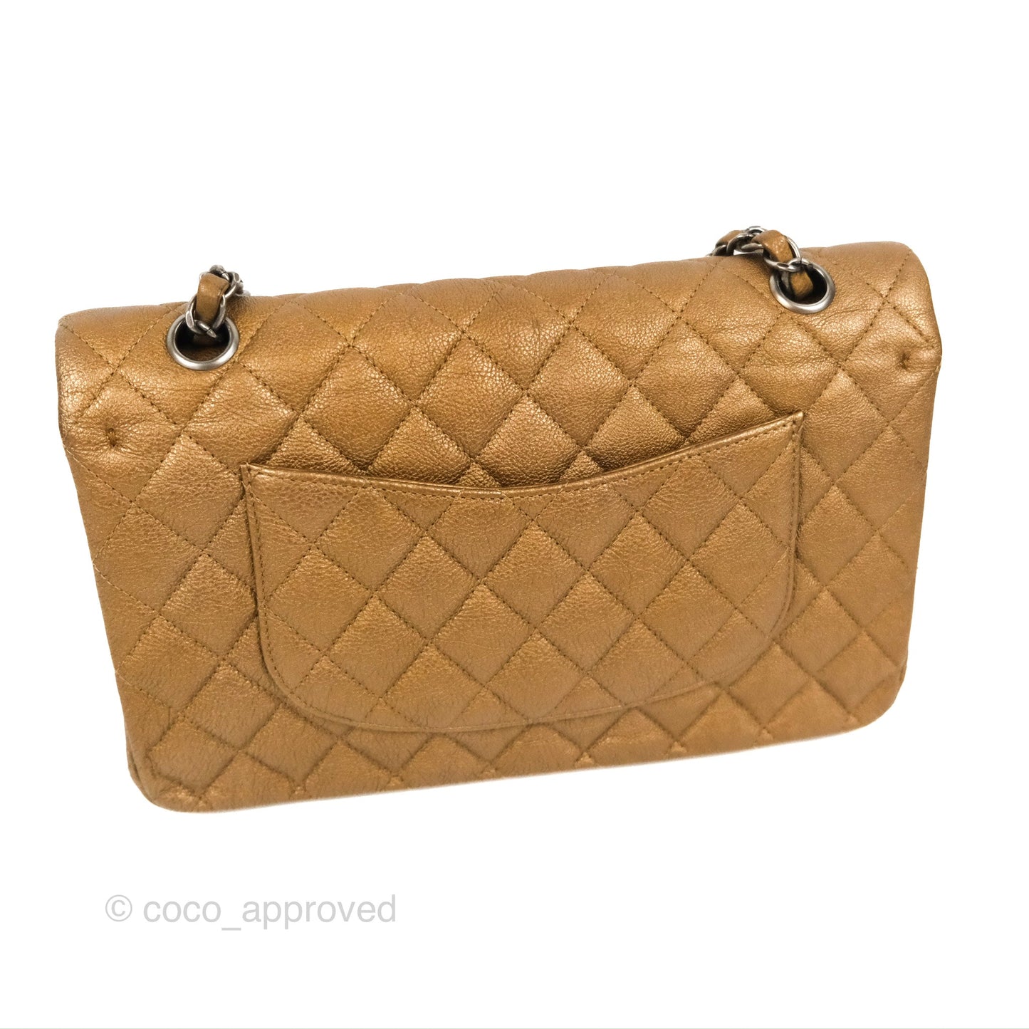 Chanel Classic M/L Medium Flap Quilted Metallic Gold Grained Calfskin Ruthenium Hardware
