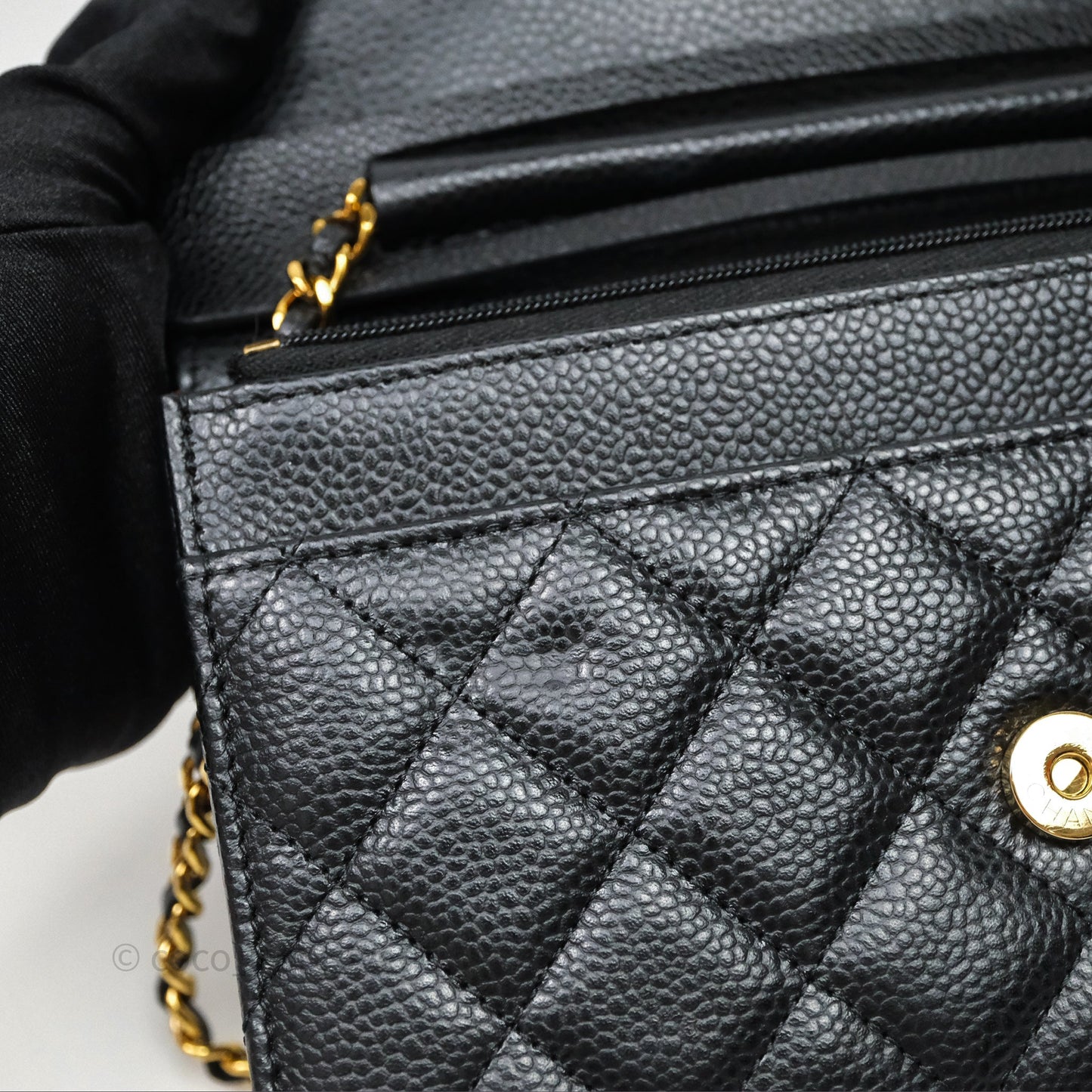 Chanel Quilted WOC Black Caviar Gold Hardware