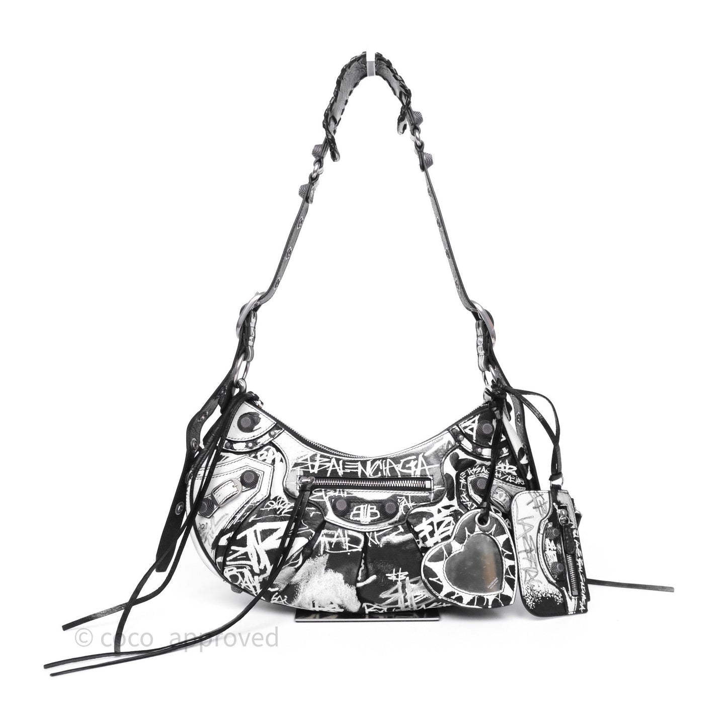 Balenciaga Small Agneau Arena Graffiti Le Cagole Shoulder Bag Black/ White