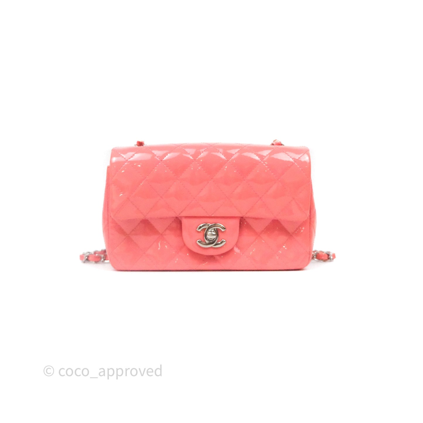 Chanel Quilted Mini Rectangular Pink Patent Silver Hardware