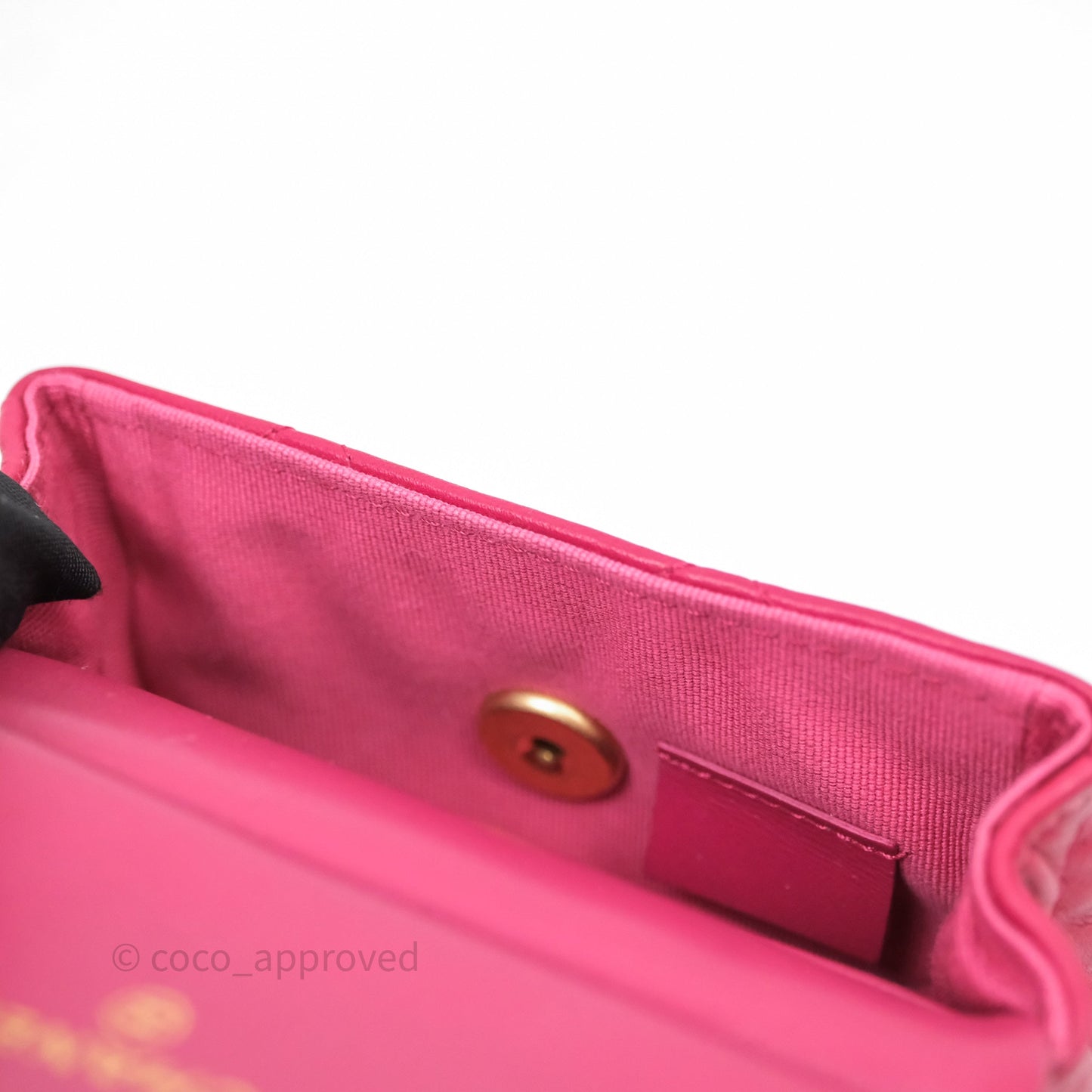 Chanel Quilted Lady Handle Flap Card Holder With Chain Dark Pink Calfskin Aged Gold Hardware