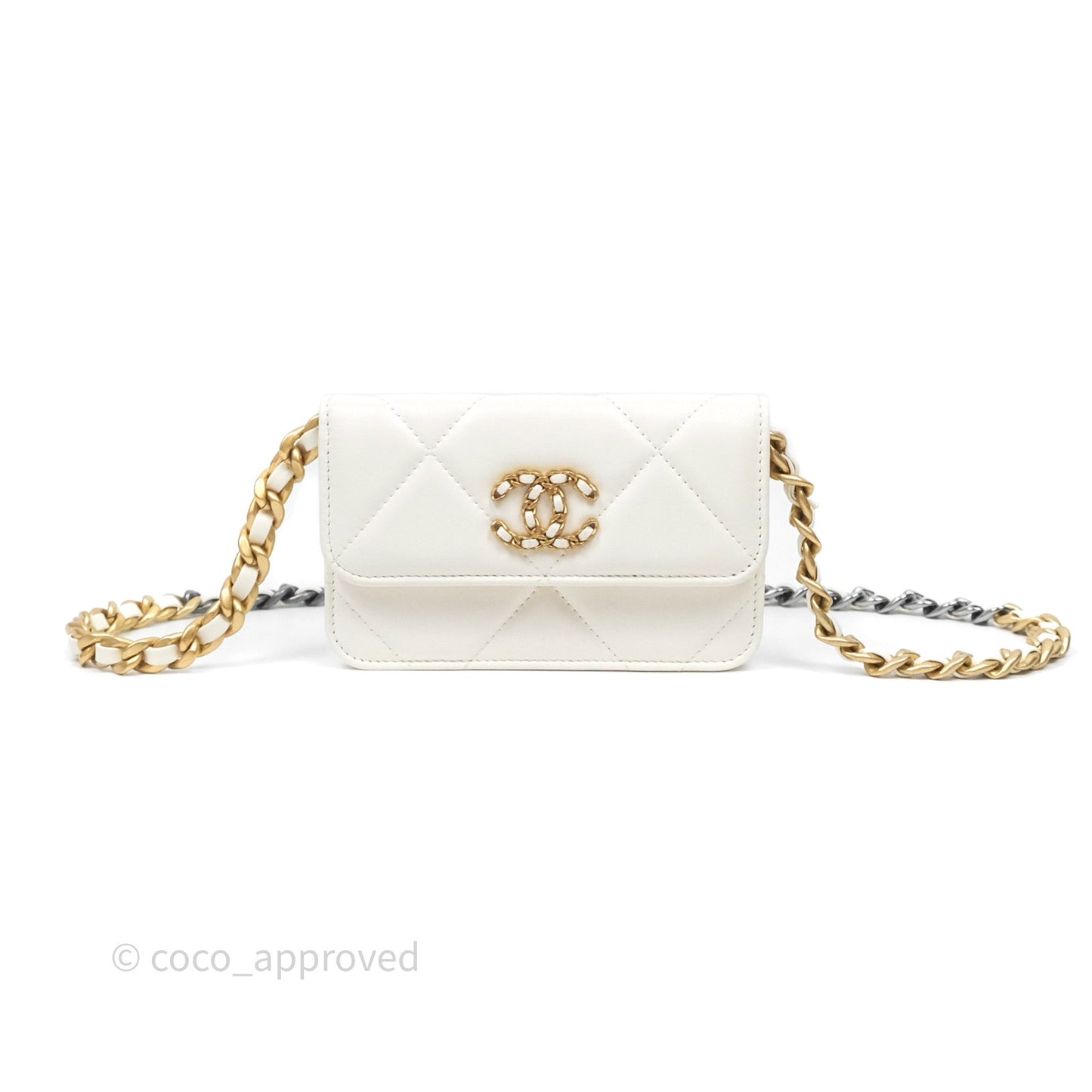 Chanel 19 Clutch With Chain Ivory White Lambskin Mixed Hardware