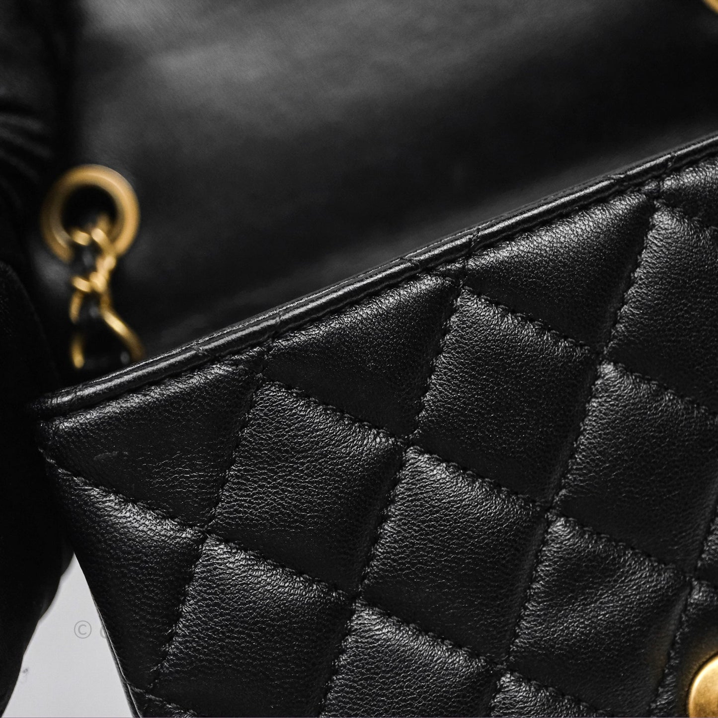 Chanel Pearl Crush Mini Square Quilted Black Lambskin Aged Gold Hardware