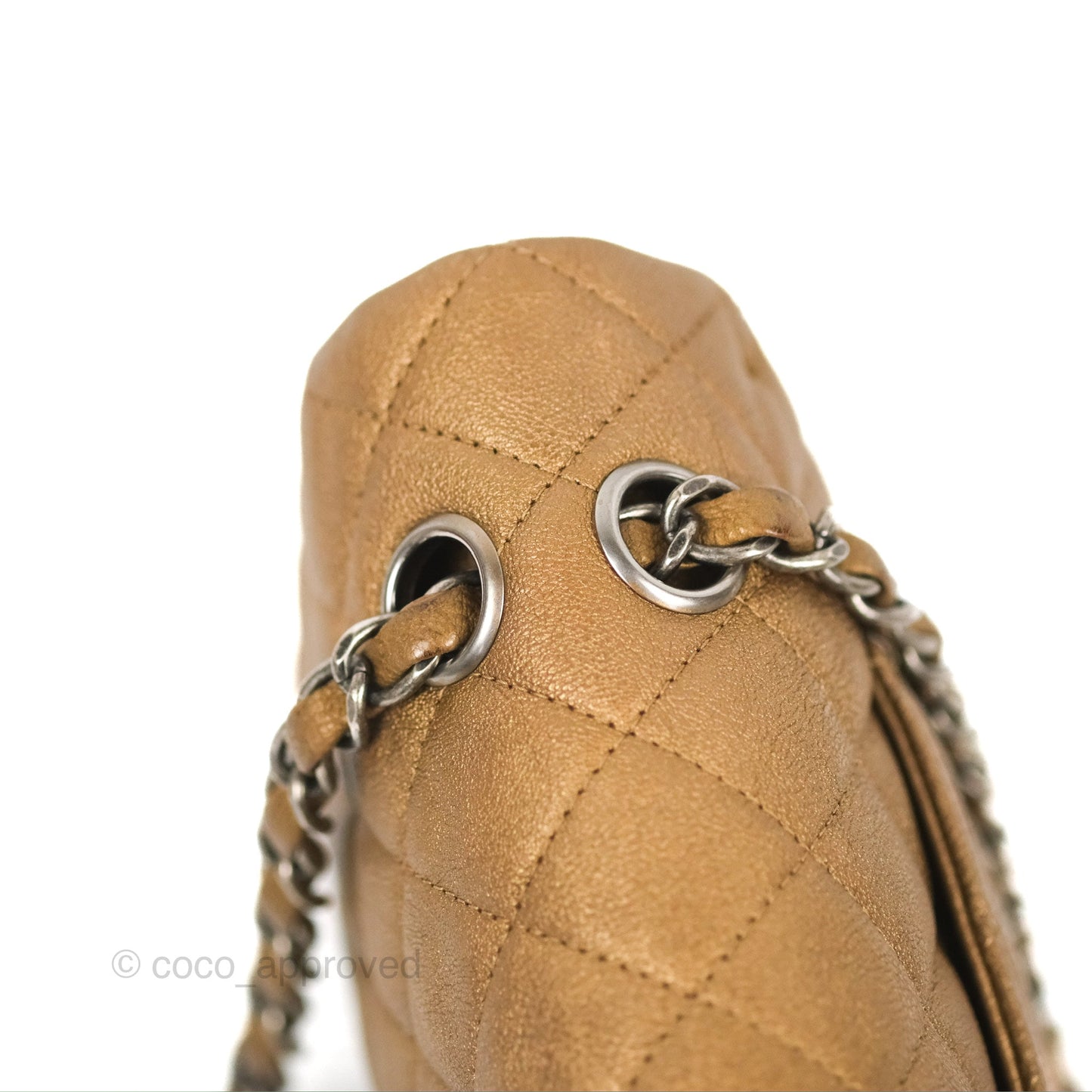 Chanel Classic M/L Medium Flap Quilted Metallic Gold Grained Calfskin Ruthenium Hardware