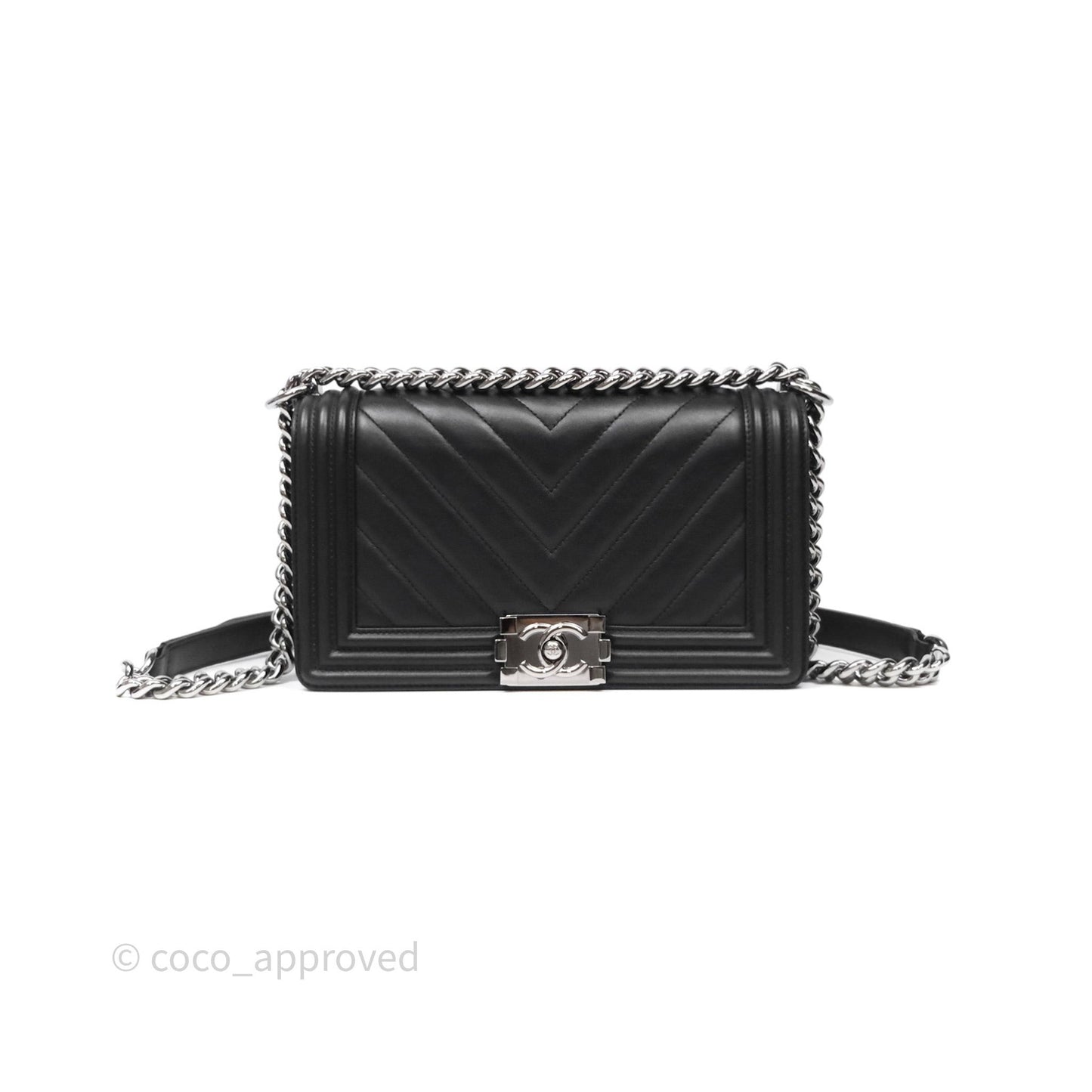 Chanel Medium Boy Chevron Black Calfskin Silver Hardware