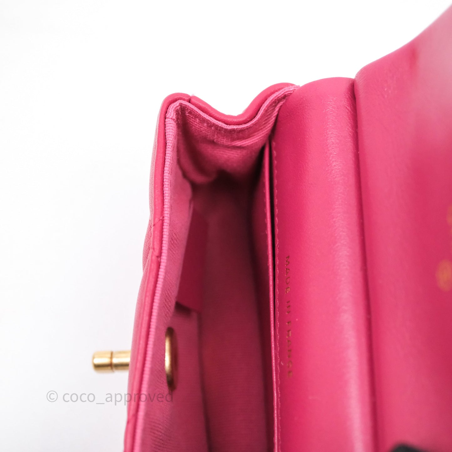 Chanel Quilted Lady Handle Flap Card Holder With Chain Dark Pink Calfskin Aged Gold Hardware