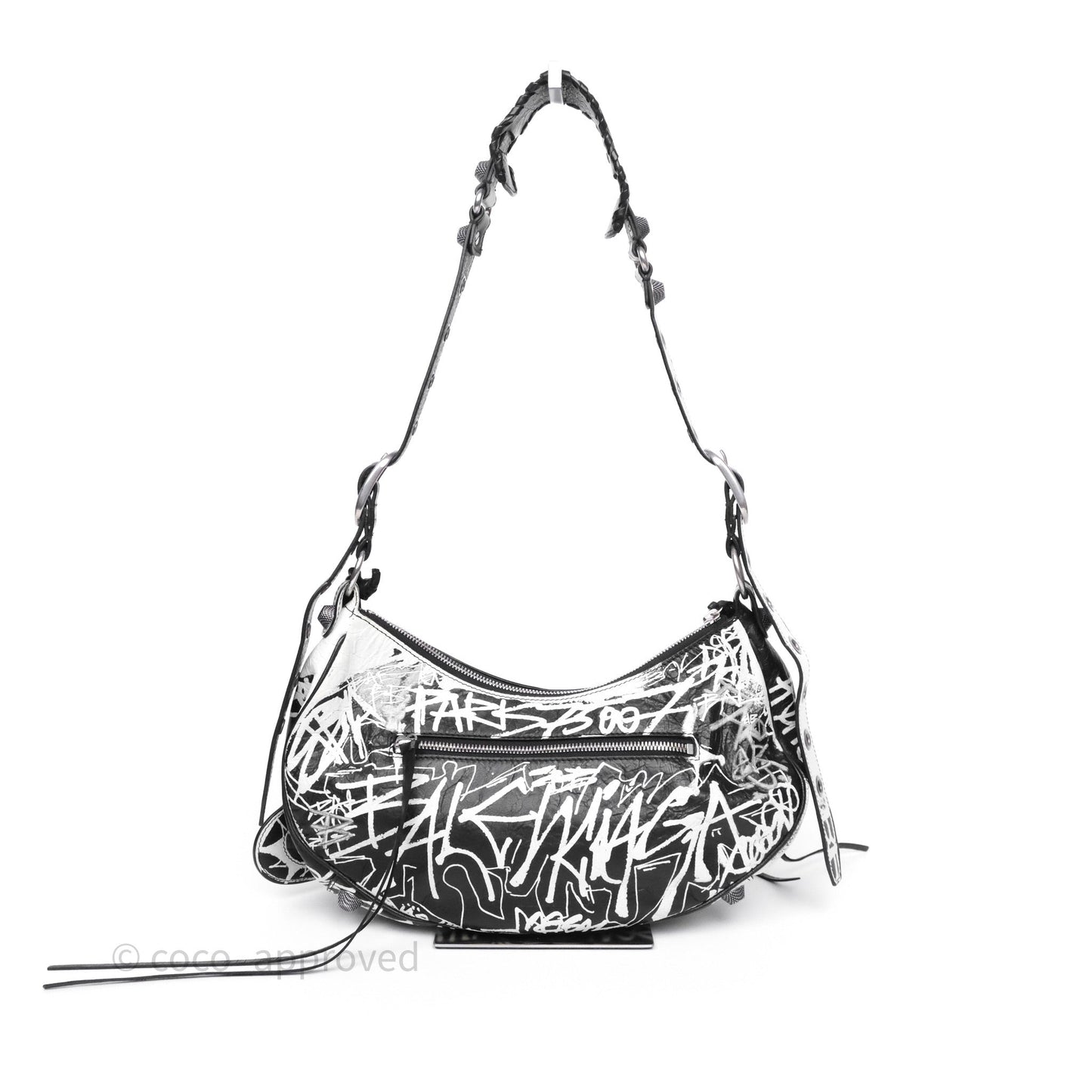 Balenciaga Small Agneau Arena Graffiti Le Cagole Shoulder Bag Black/ White