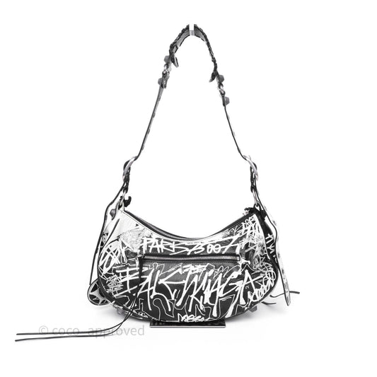 Balenciaga Small Agneau Arena Graffiti Le Cagole Shoulder Bag Black/ White