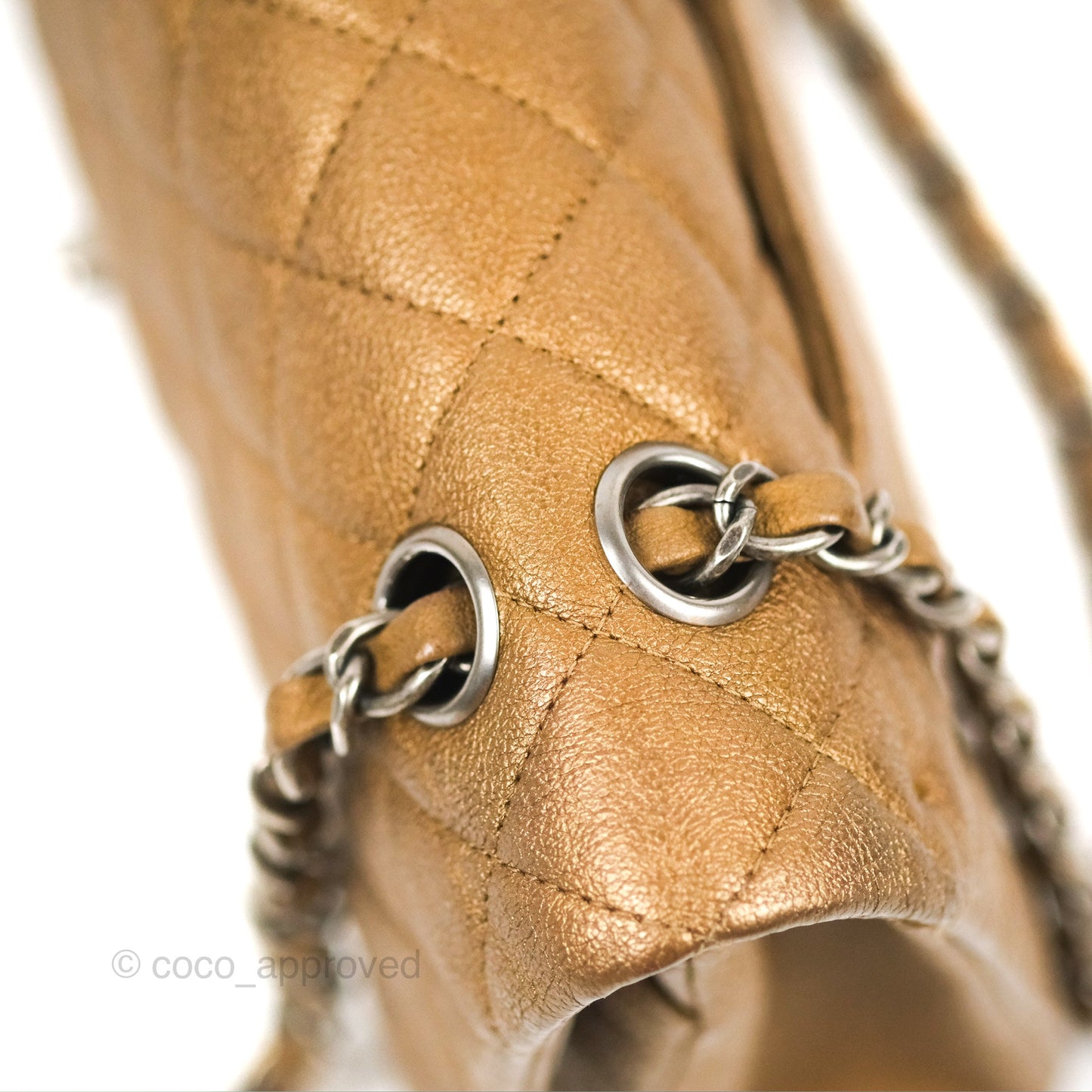 Chanel Classic M/L Medium Flap Quilted Metallic Gold Grained Calfskin Ruthenium Hardware