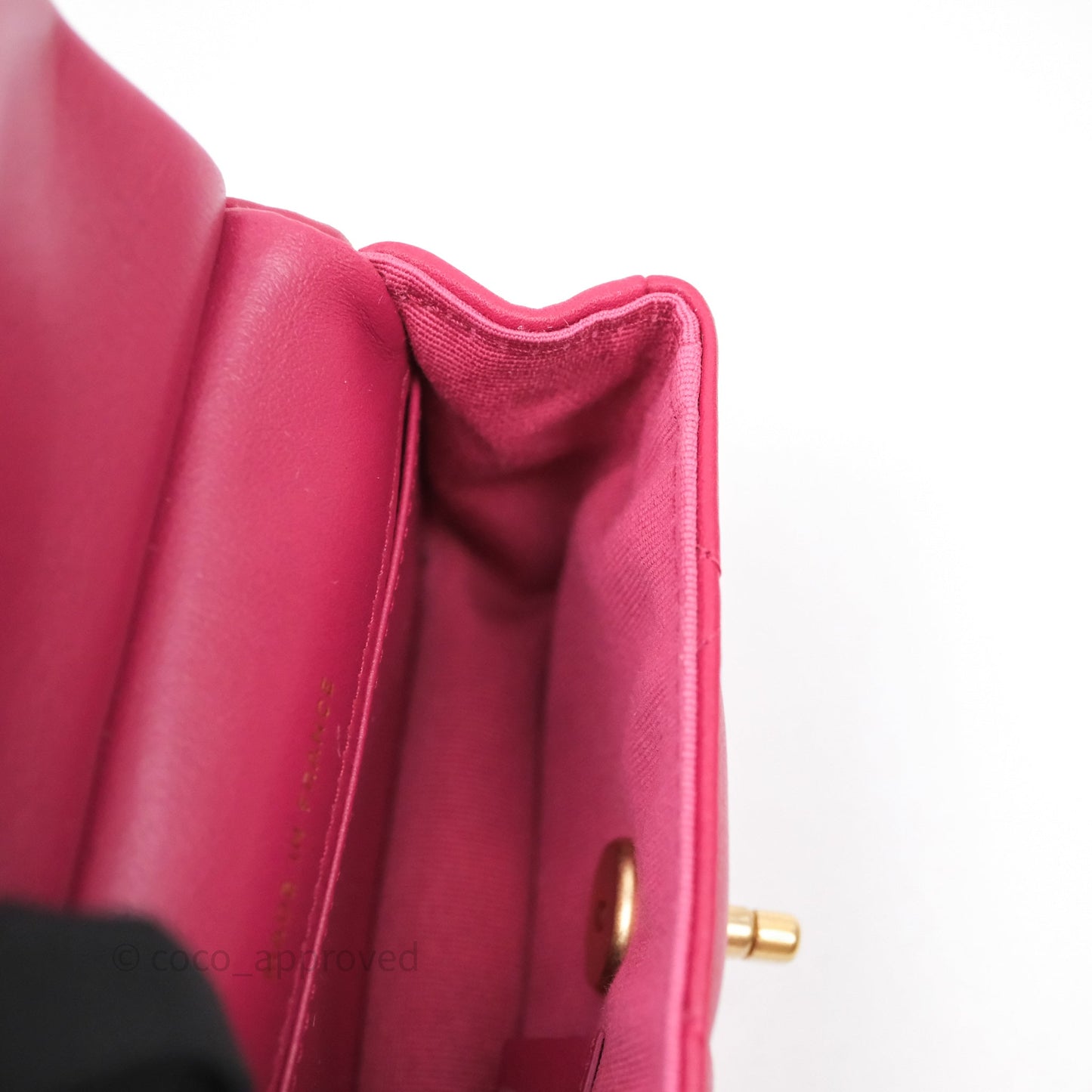 Chanel Quilted Lady Handle Flap Card Holder With Chain Dark Pink Calfskin Aged Gold Hardware