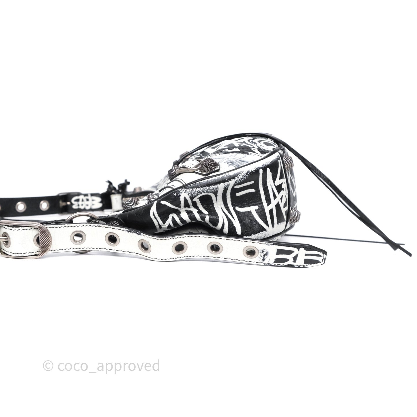 Balenciaga Small Agneau Arena Graffiti Le Cagole Shoulder Bag Black/ White