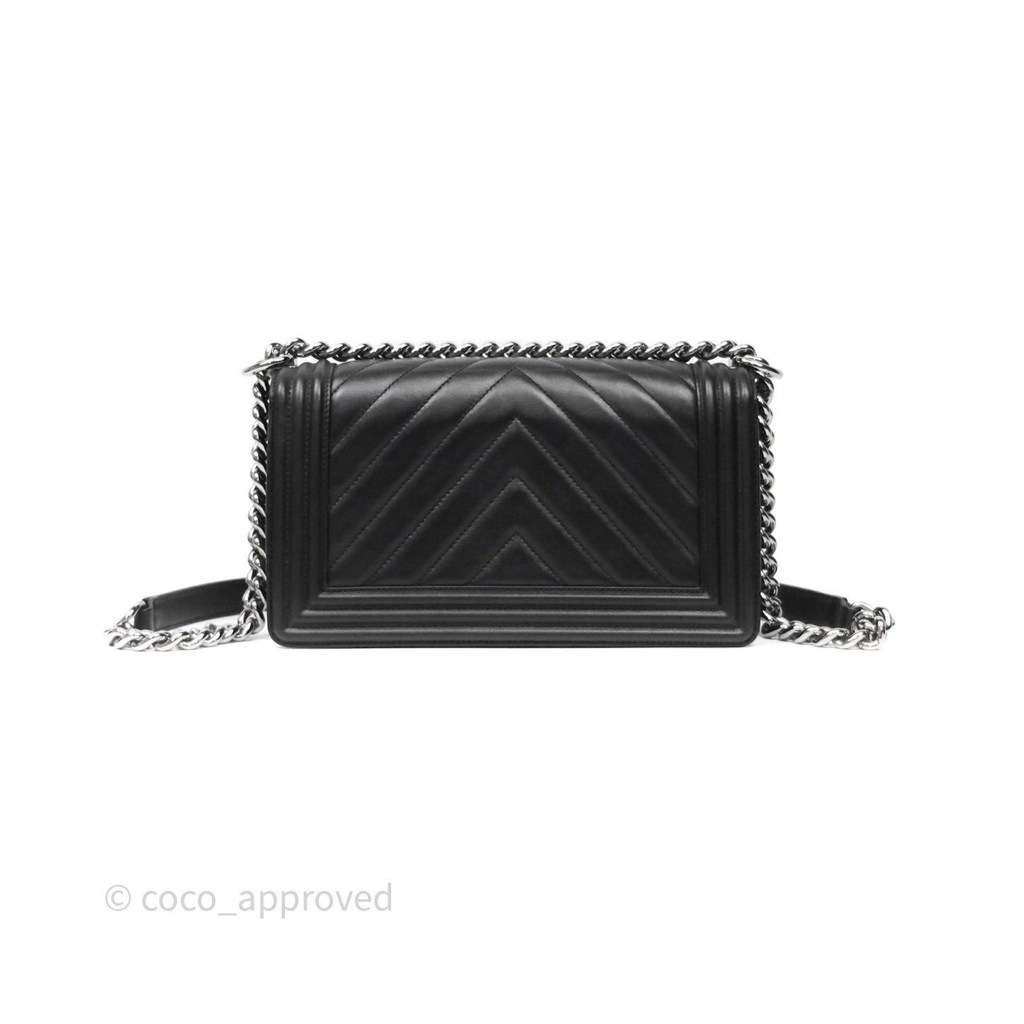 Chanel Medium Boy Chevron Black Calfskin Silver Hardware