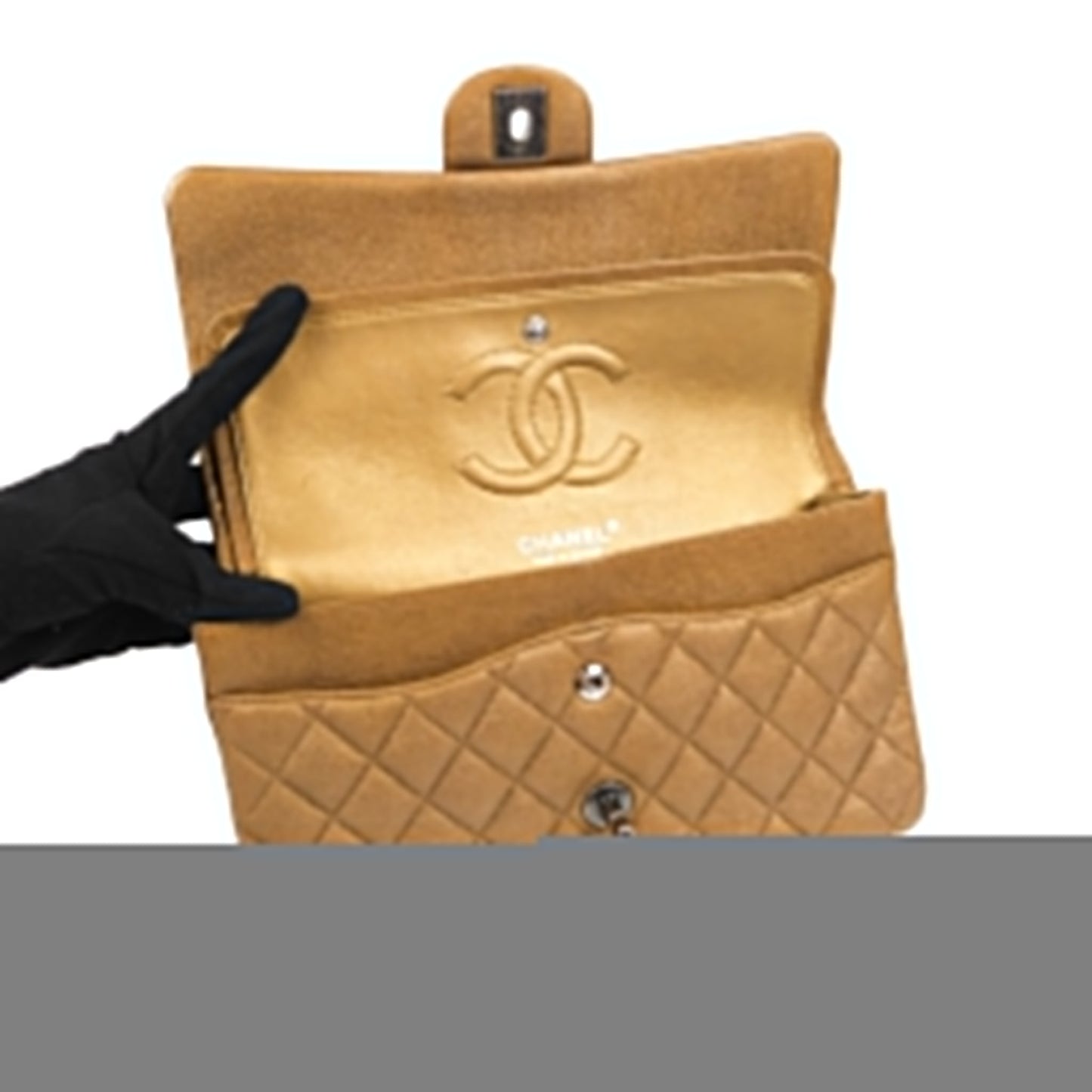 Chanel Classic M/L Medium Flap Quilted Metallic Gold Grained Calfskin Ruthenium Hardware