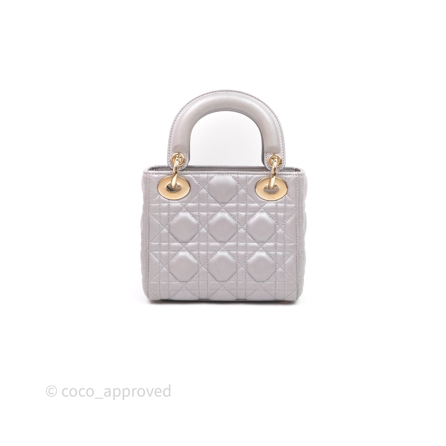 Christian Dior Mini Lady Dior Iridescent Grey Lambskin Cannage Gold Hardware