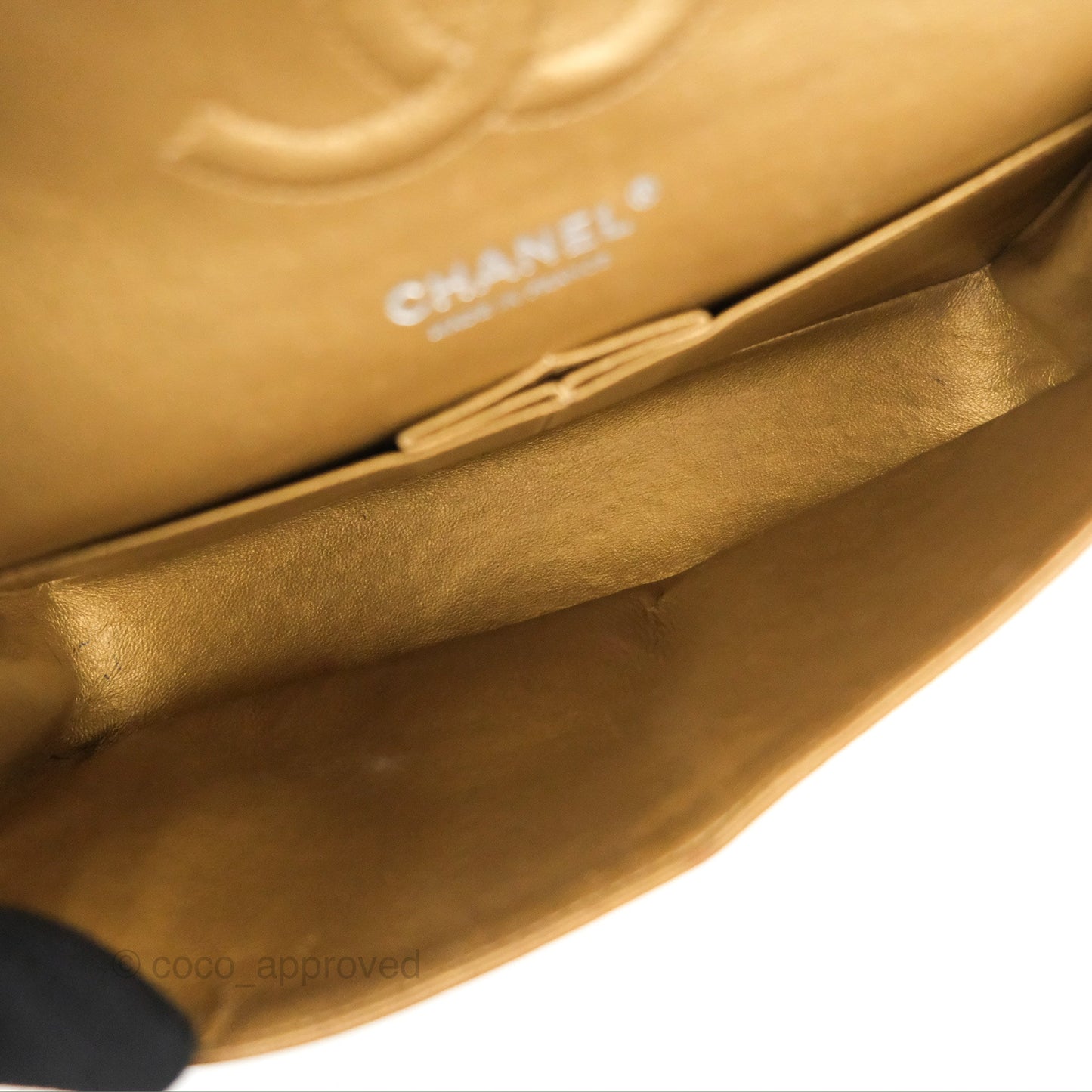 Chanel Classic M/L Medium Flap Quilted Metallic Gold Grained Calfskin Ruthenium Hardware