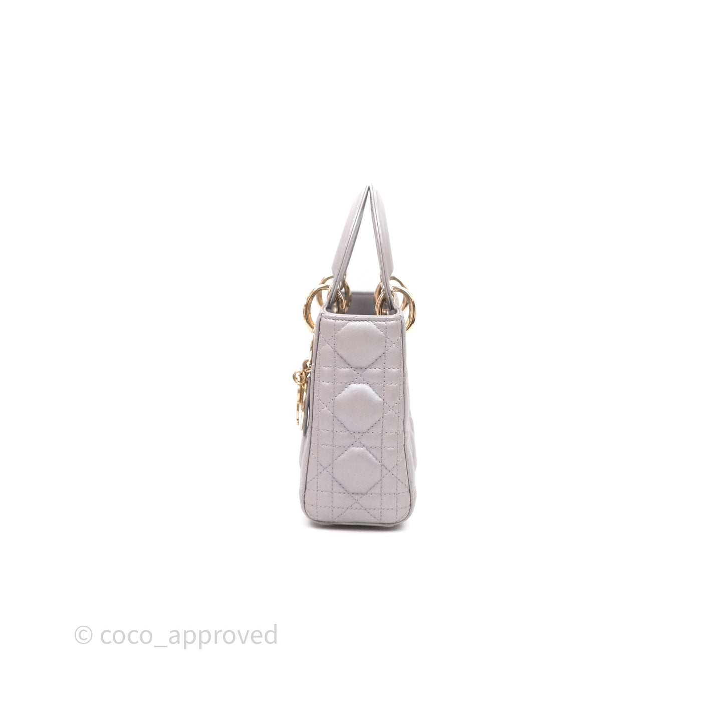 Christian Dior Mini Lady Dior Iridescent Grey Lambskin Cannage Gold Hardware