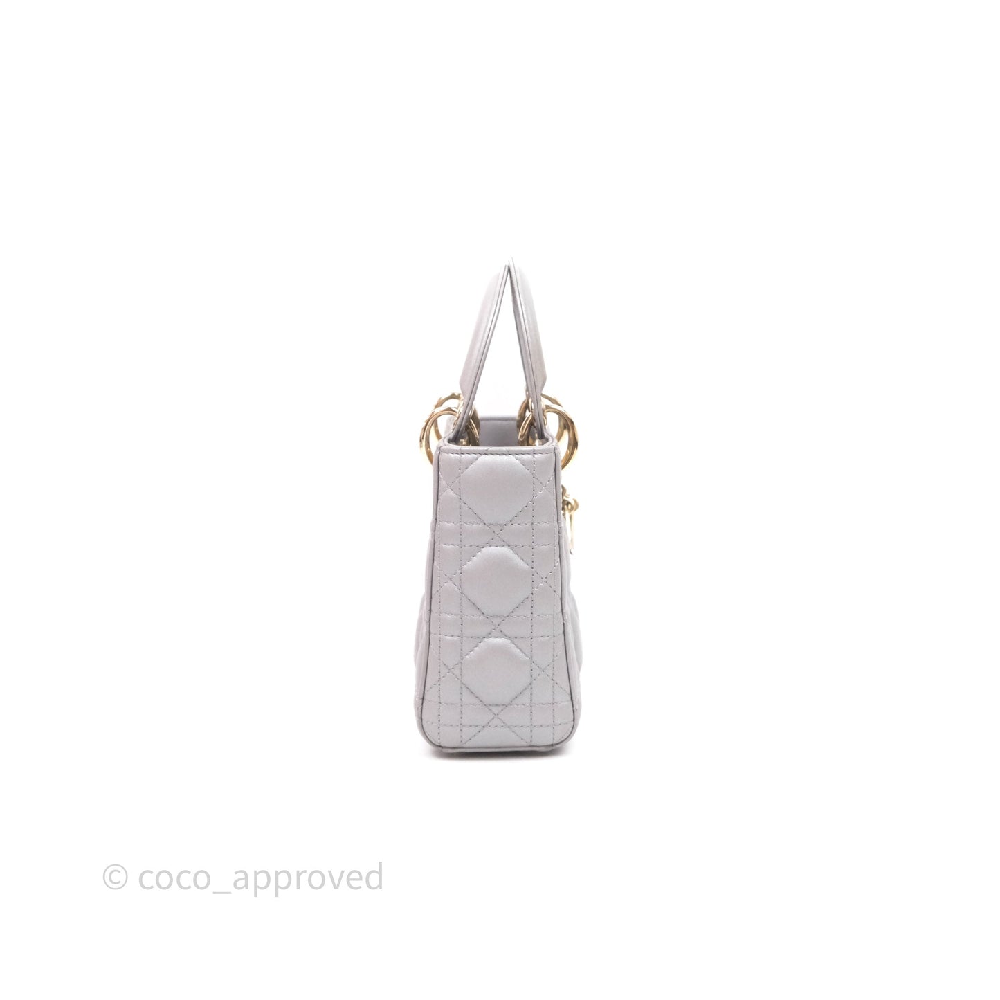 Christian Dior Mini Lady Dior Iridescent Grey Lambskin Cannage Gold Hardware