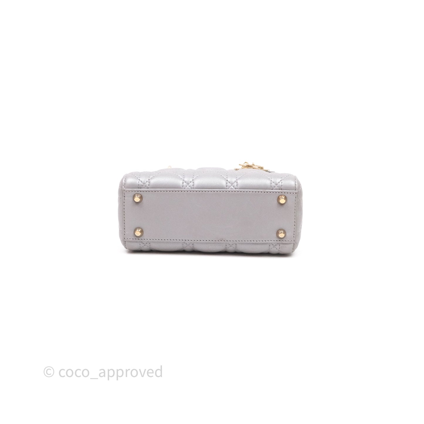 Christian Dior Mini Lady Dior Iridescent Grey Lambskin Cannage Gold Hardware